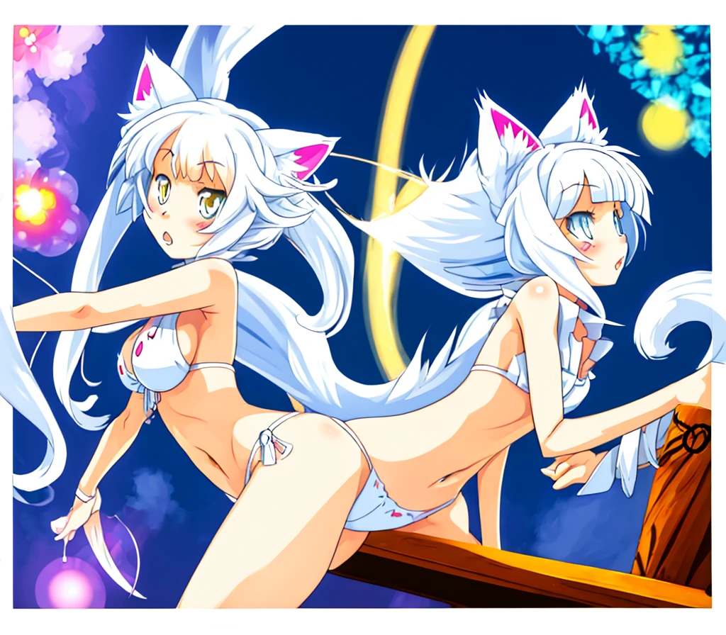 anime girl with cat ears and tail in a white bikini, neferpitou, holo is a wolf girl, anime catgirl, white cat girl, cute anime catgirl, seductive anime girl, beautiful anime catgirl, white - haired fox, holo if a wolf girl, wolf ears, attractive cat girl, nyaruko-san, anime moe artstyle