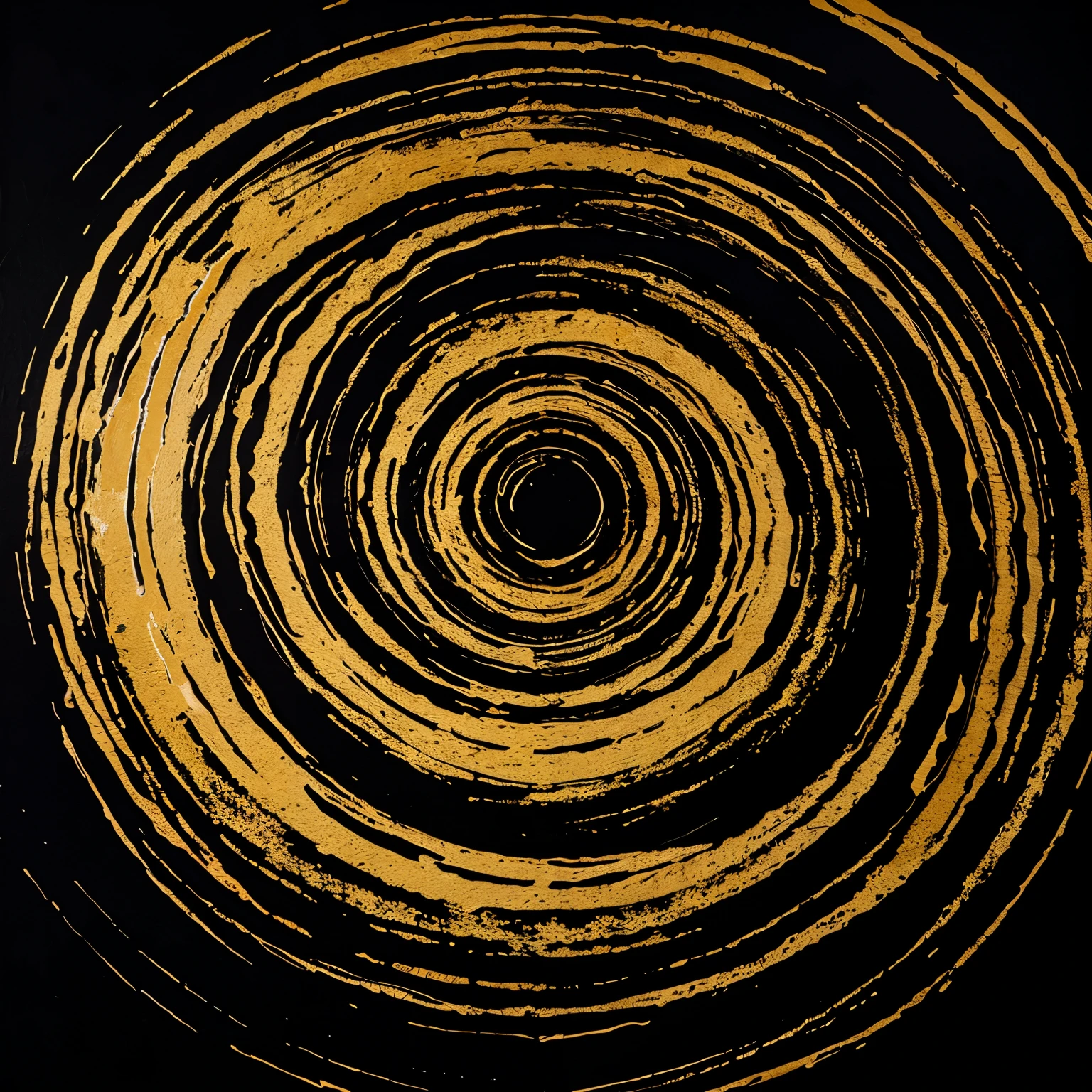 Abstract painting of a very colorful swirl in black and gold