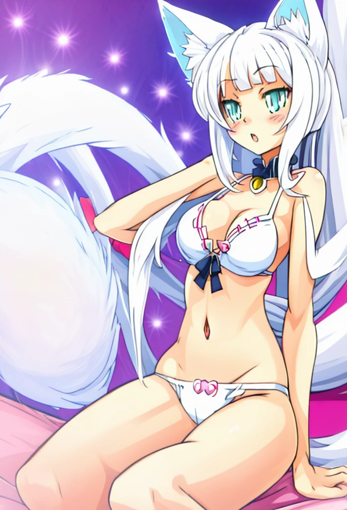 anime girl with cat ears and tail in a white bikini, neferpitou, holo is a wolf girl, anime catgirl, white cat girl, cute anime catgirl, seductive anime girl, beautiful anime catgirl, white - haired fox, holo if a wolf girl, wolf ears, attractive cat girl, nyaruko-san, anime moe artstyle