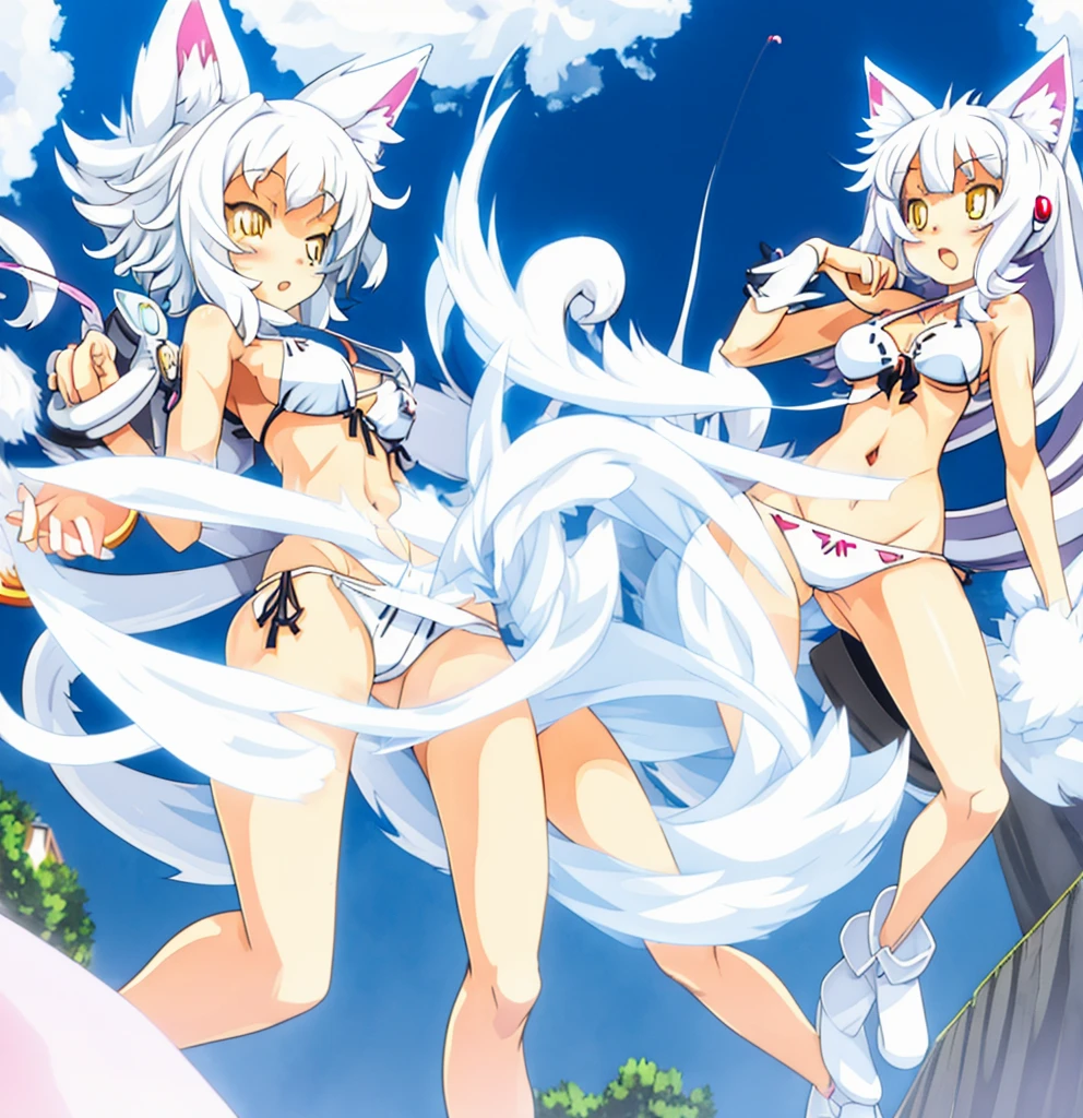 anime girl with cat ears and tail in a white bikini, neferpitou, holo is a wolf girl, anime catgirl, white cat girl, cute anime catgirl, seductive anime girl, beautiful anime catgirl, white - haired fox, holo if a wolf girl, wolf ears, attractive cat girl, nyaruko-san, anime moe artstyle