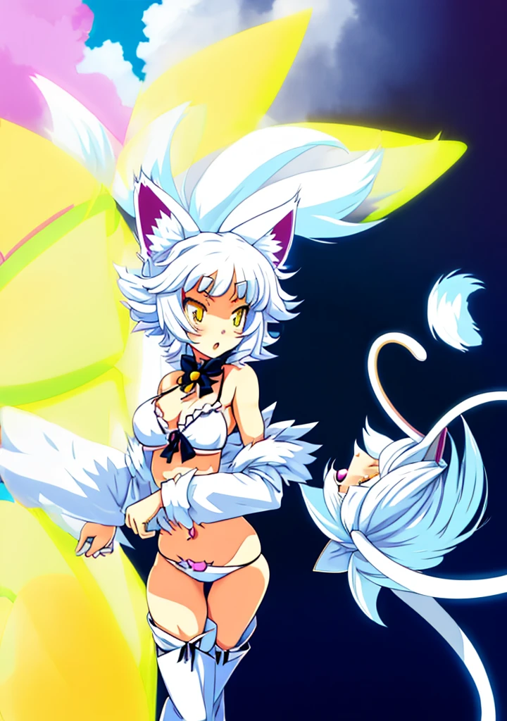 anime girl with cat ears and tail in a white bikini, neferpitou, holo is a wolf girl, anime catgirl, white cat girl, cute anime catgirl, seductive anime girl, beautiful anime catgirl, white - haired fox, holo if a wolf girl, wolf ears, attractive cat girl, nyaruko-san, anime moe artstyle