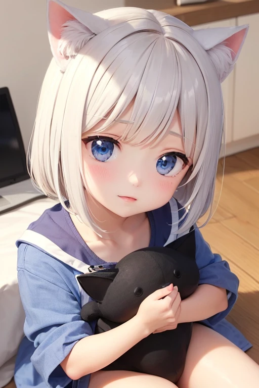 Very big head, Super big head, Cat ear doll, White Hair, Nendoroid, Swimsuit