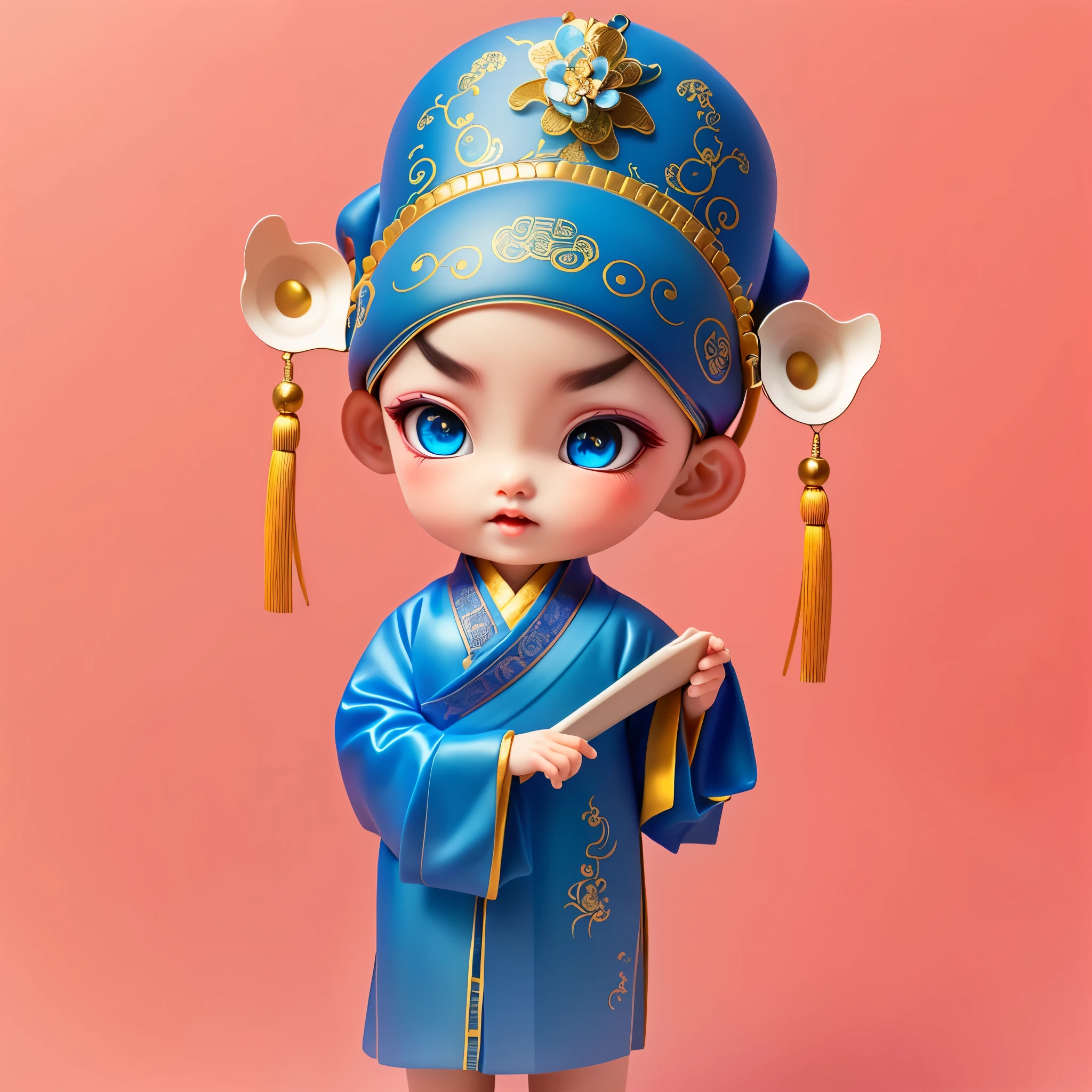 Boys,blue eyes,Chinese opera costumes,Opening,whole body,Long sleeve,Handheld fan,Standing,Folding fan,China costume,Blue clothing,