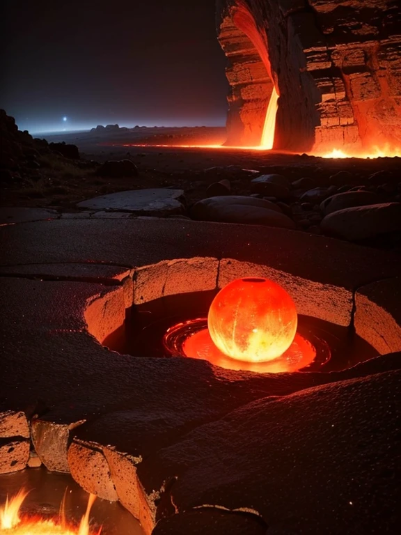 cyberneticVenus with a red light inside, mechanized earth crust, the earth sprouts lava, earth's red mantle is visible, hollow earth, vtm, canyons and ridges all across earth, geyser of fire coming out of venus