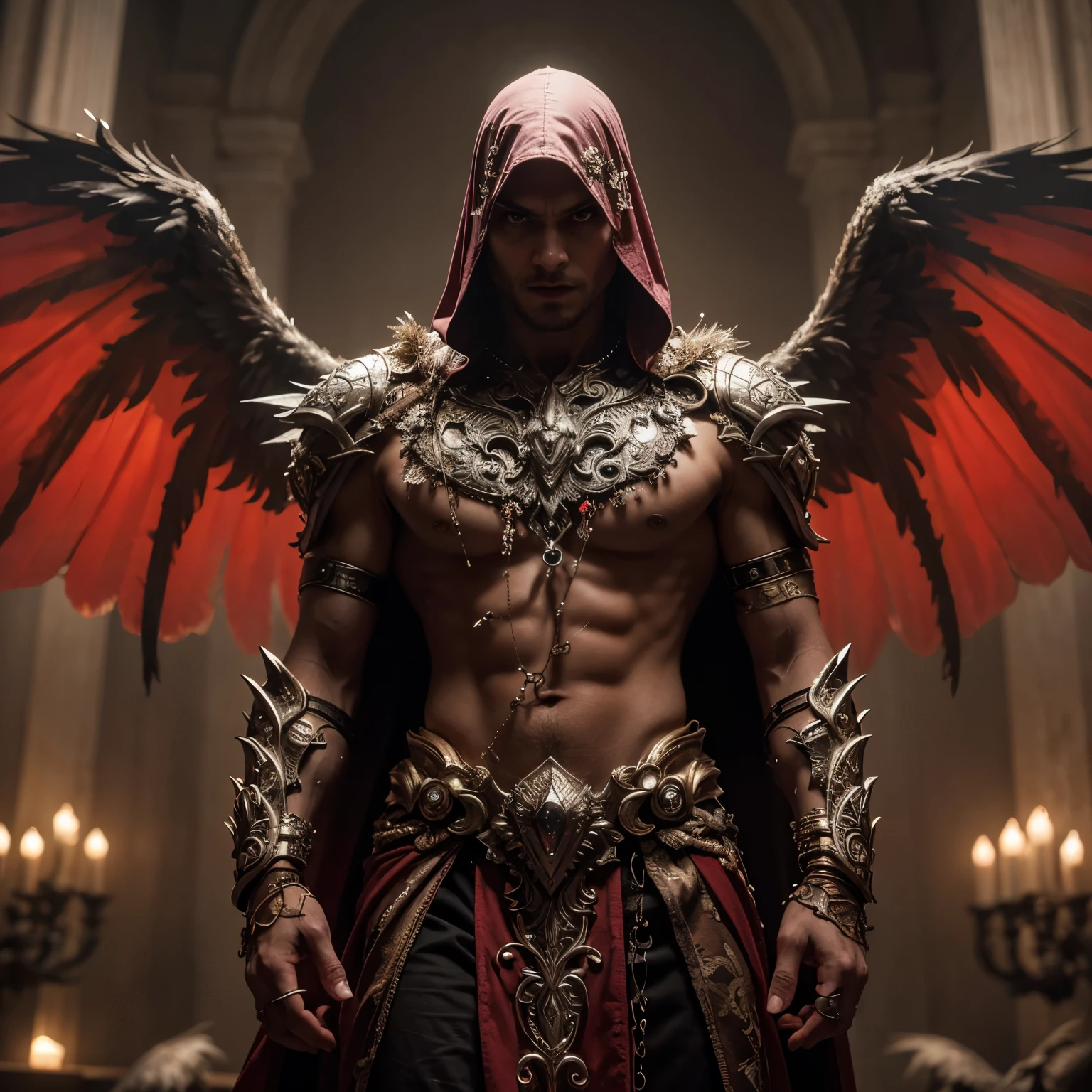 (best quality,4k,8k,highres,masterpiece:1.2),ultra-detailed,realistic:1.37,epic art,colorful scary angel,(Apterus:1.5),oil painting,angry eyes,dark wings,vibrant colors,mysterious background,heavenly atmosphere,glowing halo,intense emotions,expressive brushstrokes,haunting presence,ethereal beauty,foreboding shadows,ominous lighting,dramatic composition,demonic features,sharp and detailed feathers,distinctive textures,contrast between light and dark,awe-inspiring,otherworldly,divine,fantasy theme,mythological creature,impressive wingspan,dynamic pose,ominous clouds,fallen angel,intricate details,captivating,unforgettable,visually stunning