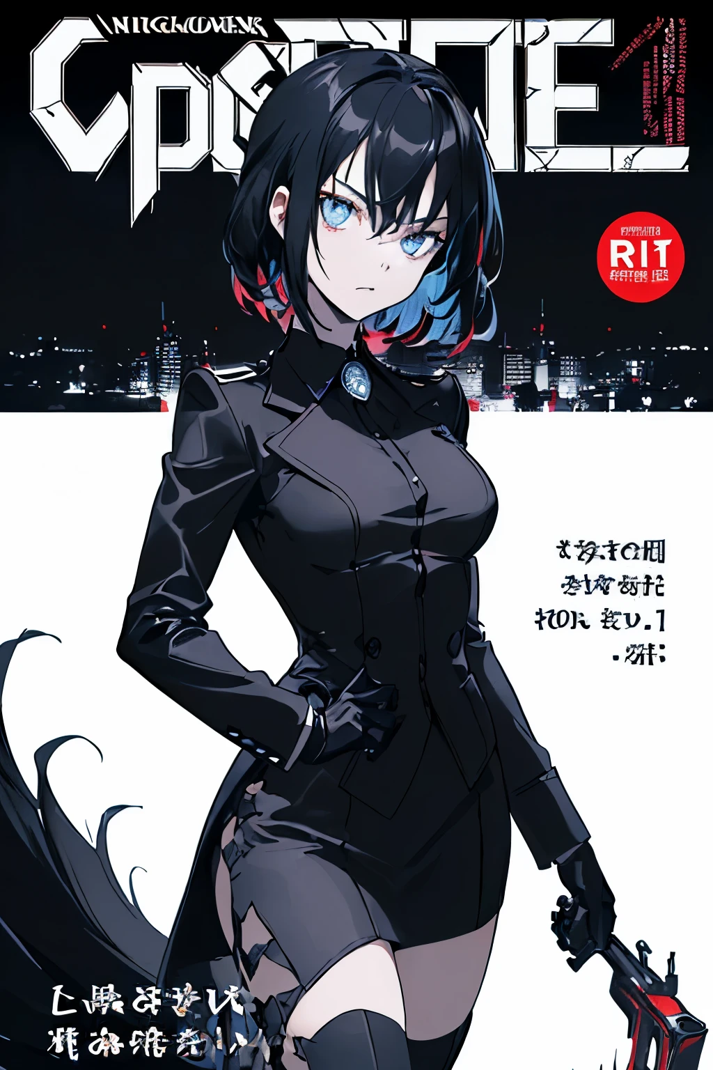 ((((dramatic))), (((gritty))), (((intense))) movie poster that features a young girl as the central character. She stands safely in the center of the poster, wearing a suit elegant and edgy outfit, with a determined expression on his face. The background is dark and gritty, with a sense of danger and intensity. The text is bold and attention-grabbing, with a catchy slogan that adds to the overall feeling of drama. and emotion. The color palette is primarily dark with pops of vibrant colors, giving the poster a dynamic and visually striking appearance.
(magazine:1.3), (cover-style:1.3), fashionable, woman, vibrant, outfit, posing, front, colorful, dynamic, background, elements, confident, expression, holding, statement, accessory, majestic, curled, around, touch, scene, text, cover, bold, attention-grabbing, title, stylish, Font, catchy, headline, biggest, amazing, modern, trends, zoom, fashion, (((text))) = (((Comic Animetion )))