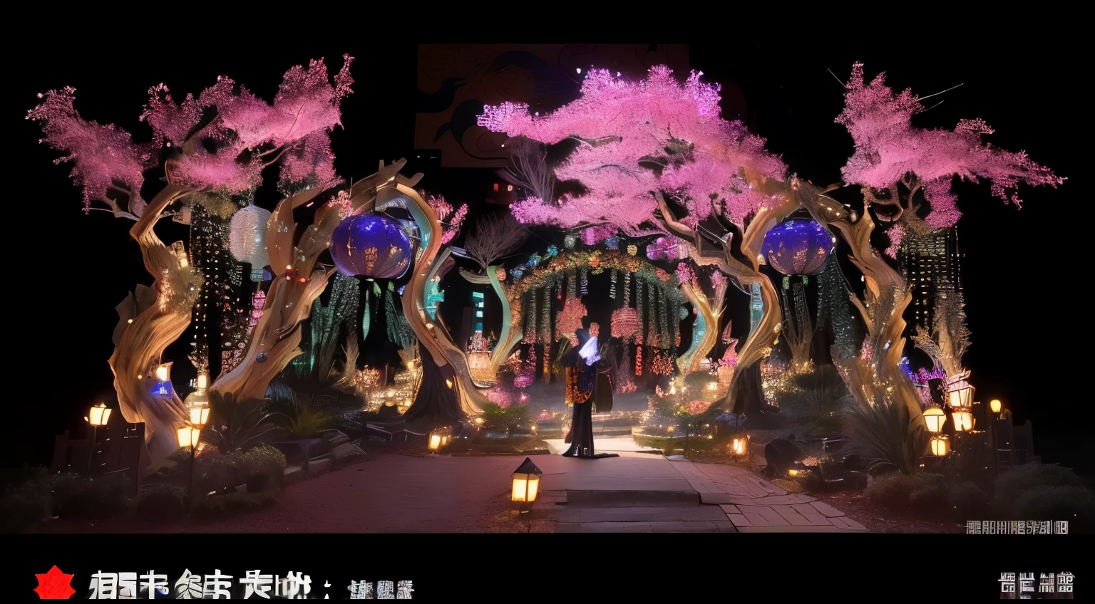 night树上有很多灯, Magical fantasy forest, Photos from 2022, Enchanted Forest, 5 d, Big magic tree, 5D, Ghost Festival, Chinese New Year in Shanghai, Intricate sparkling atmosphere, 4D, 4 d, in a candy forest! night, Fantasy magic vegetation