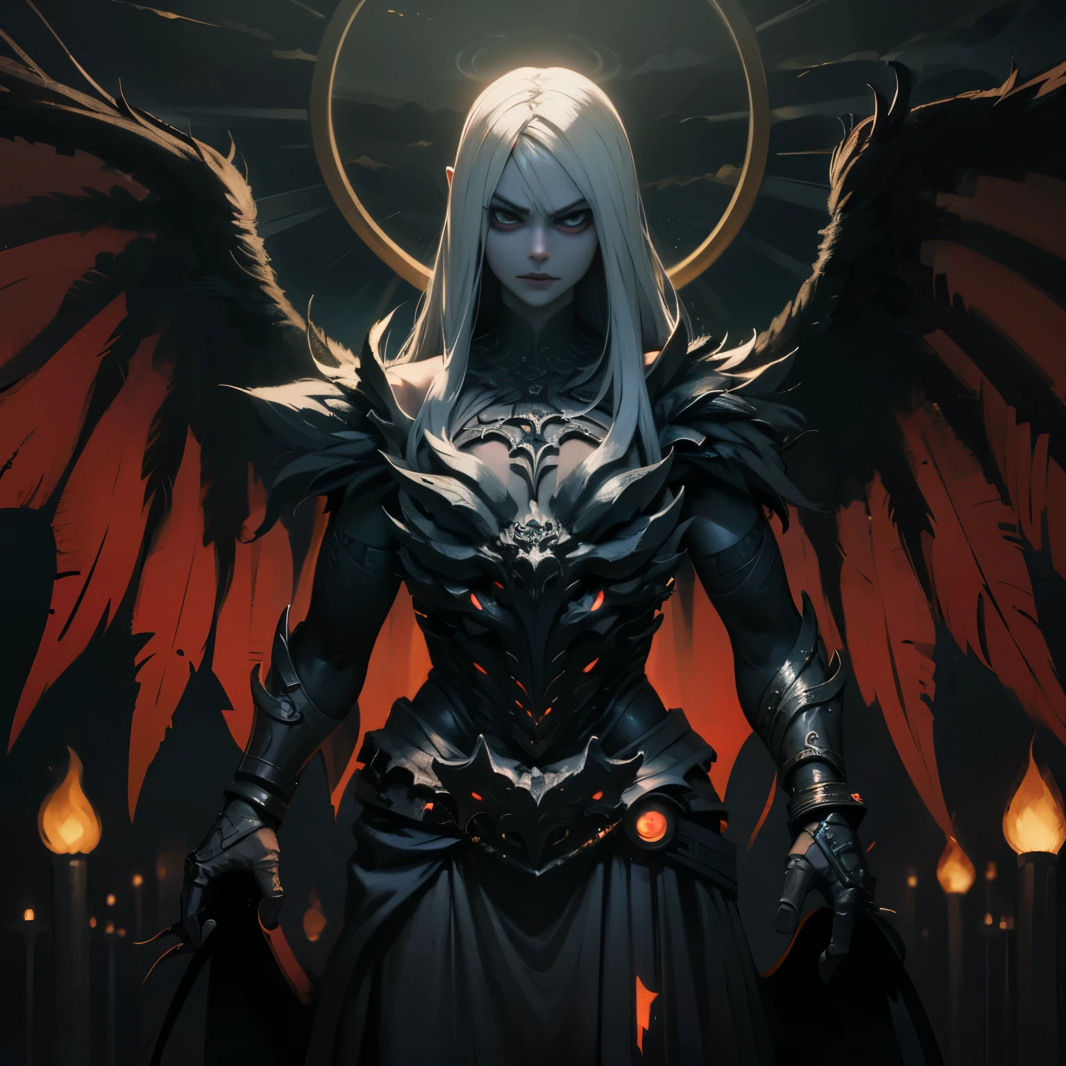 (best quality,4k,8k,highres,masterpiece:1.2),ultra-detailed,realistic:1.37,epic art,colorful scary angel,(Apterus:1.5),oil painting,angry eyes,dark wings,vibrant colors,mysterious background,heavenly atmosphere,glowing halo,intense emotions,expressive brushstrokes,haunting presence,ethereal beauty,foreboding shadows,ominous lighting,dramatic composition,demonic features,sharp and detailed feathers,distinctive textures,contrast between light and dark,awe-inspiring,otherworldly,divine,fantasy theme,mythological creature,impressive wingspan,dynamic pose,ominous clouds,fallen angel,intricate details,captivating,unforgettable,visually stunning
