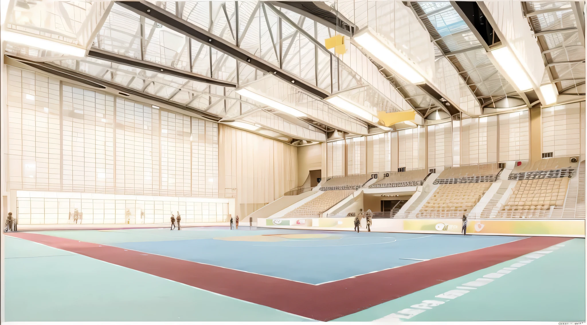 Arène d'arts martiaux, avec public, decorative air sports panels, Sharp quality, 4k, matchs d'arts martiaux, panneaux décoratifs d'arène, écran de score, spectateurs dans les tribunes, crowded with people