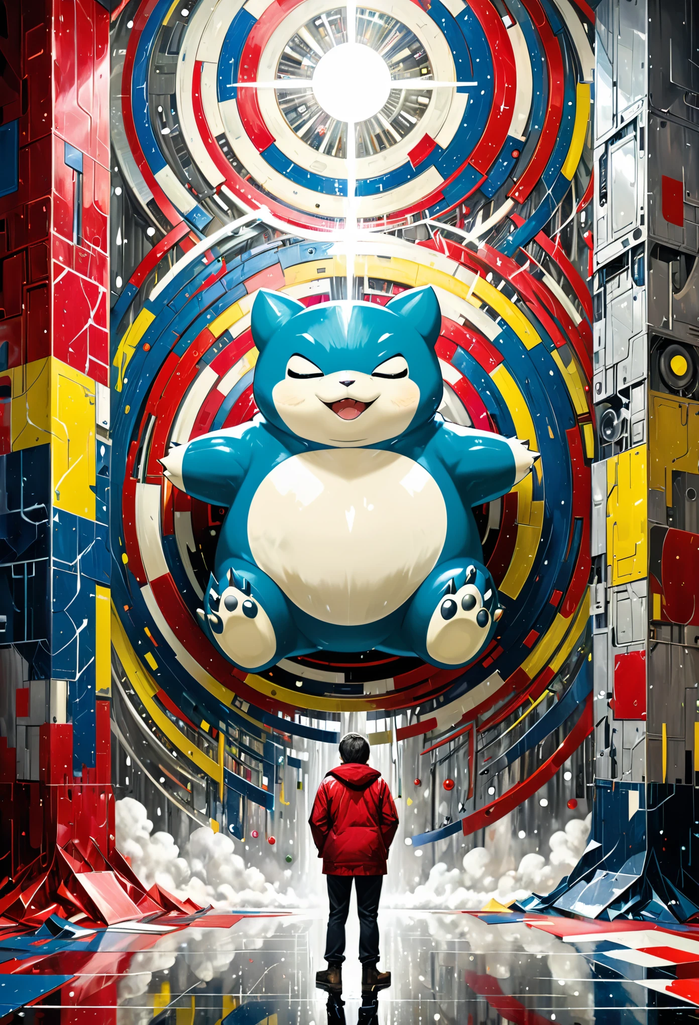 digital art, Angelic Snorlax, Hopeful, Art & Language, Ruby Red and Ivory, triadic, art by Jasper Johns, science fiction, made out of ral-smlvltnpls, highly enhanced, epic composition, polished, atmosphere, dynamic composition, complex, epic atmosphere, fine polished