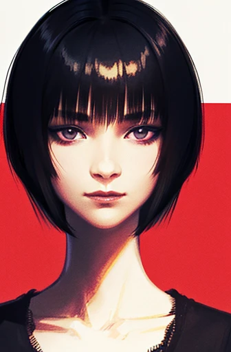 1girl, solo, black_hair, black_eyes, v, looking_at_viewer, short_hair
