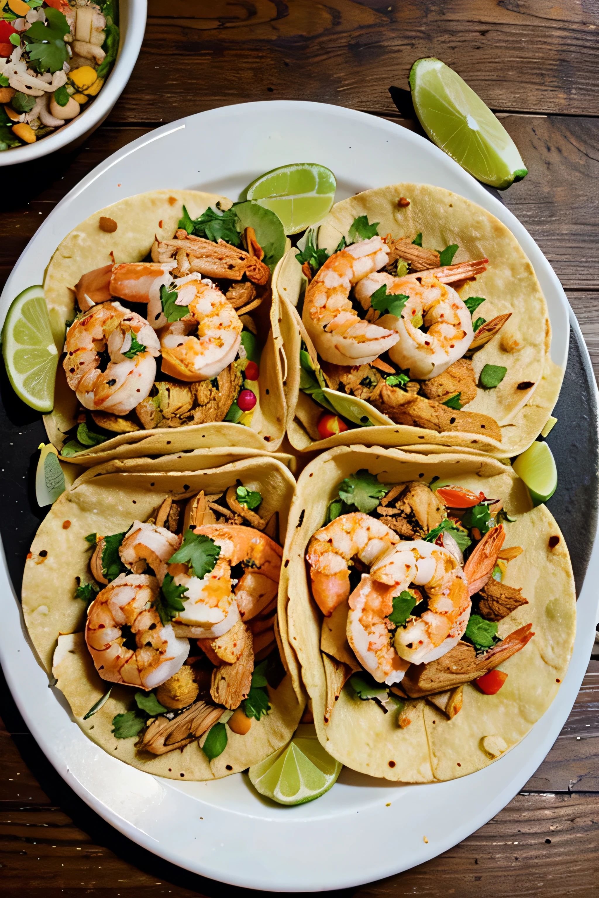 tacos with lean protein shrimp, pollo, pescado, verduras y tortillas integrales