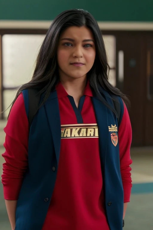 kamala khan at waikato, school, medium shot, (raise) . Full body view, 8k, highly detailed,