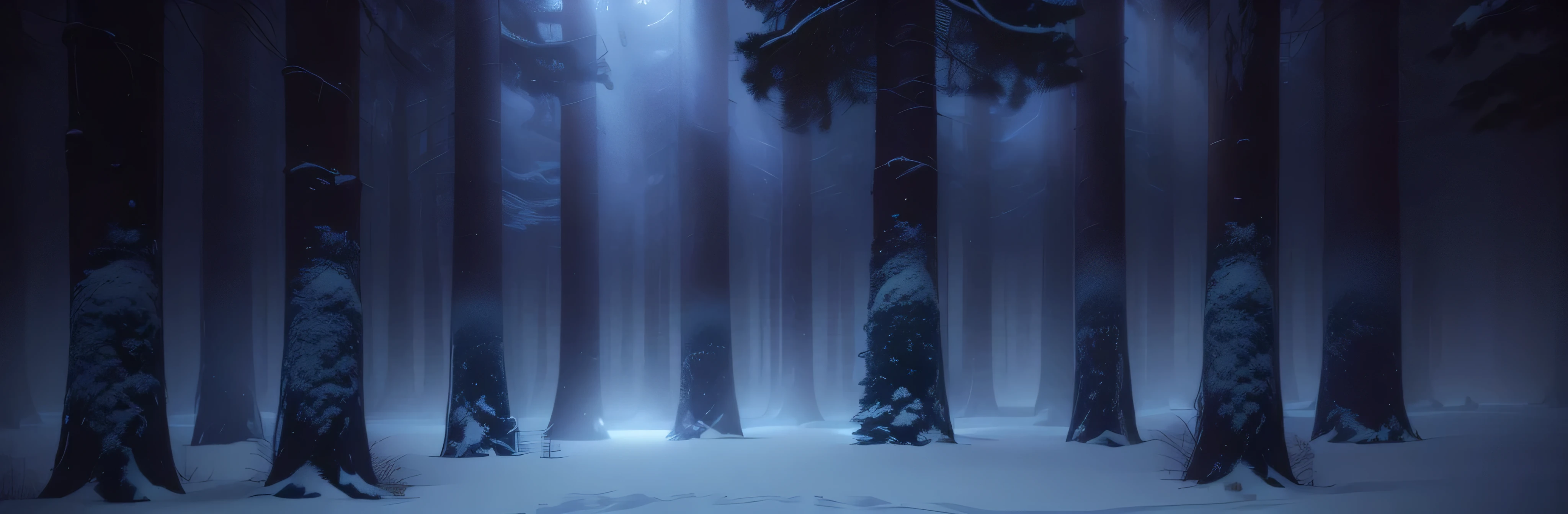 There is a picture in the deep blue woods,Photos with lots of leaves, Dystopian gray Forest background, background technologywork, Dark Forest concept art, background technology, Winter concept art, Moonlight Forest Environment, Random background scenes, Forest in the background, A white snow,Thick snow, Foggy forest background, Forest background, Matte Mystery Dota Pixar, Quiet forest night scene