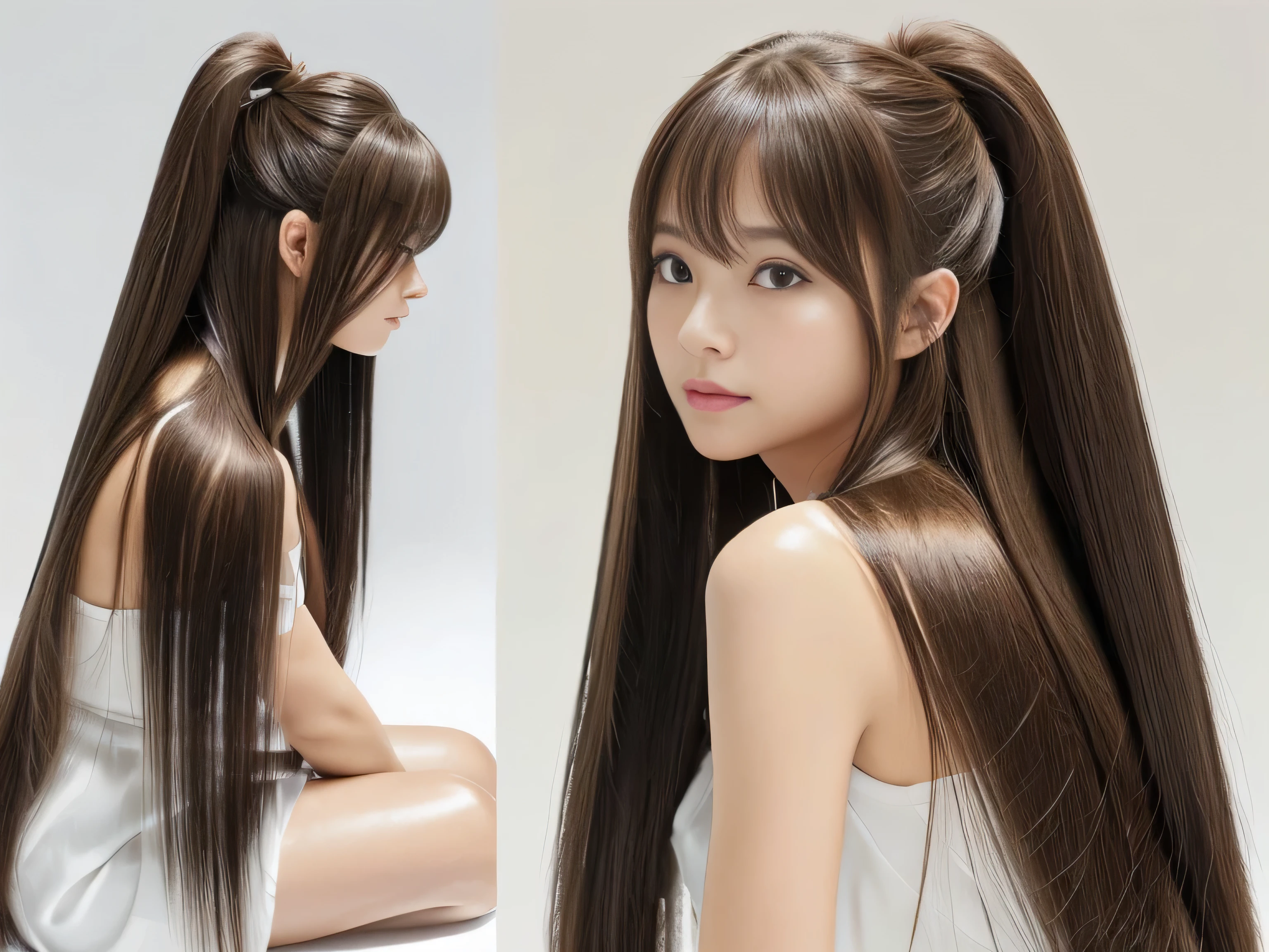 (Photos of twins who look as alike as fingernails) (Knee-length shot of a woman) ((Close-up of two people from the neck up)) ((Beautiful 24 year old hair model with long light brown hair Fell straight down Reaches up to the kneeVery long hair highest quality Highest detail Reaches up to the knee、Very long hair that lasts forever:1.3 Flowing Hair 私ncredibly straight hair Very shiny そして thick hair Abnormally long hair that lasts forever Flowing Hair on both ends long hair up to the knees:1.2 long hair up to the knees:1.2 Thick and shiny hair Very free hair Abnormally long hair!!!!! Beautiful silky hair Beautiful and shiny hair Beautiful and shiny hair Beautiful silky hair Hair that grows to the knees Very very, Very long hair!!!!! Very very, Very long hair!!!!!)) (highest quality The best ultra-fine Reaches up to the knee、Very long hair that lasts forever Flowing Hair Her hair is gently permed Very shiny そして thick hair Abnormally long hair that lasts forever Flowing Hair on both ends long hair up to the knees:1.2 long hair up to the knees:1.2 Thick and shiny hair Very free hair Abnormally long hair!!!!! Beautiful silky hair Super long hair down to the knees Beautiful and shiny hair Beautiful and shiny hair Beautiful silky hair Hair that grows to the knees Very very, Very long hair!!!!! Very very, Very long hair!!!!!)) (Her bangs are perfectly trimmed and straight down.:1.3) ((Her hair color is light brown:1.5)) (Pure white wall background:1.8 Pure White Sofa) (Japan'The sexiest and most beautiful 24 year old model) (She looks at the viewer with a very seductive expression......) ((highest quality)), ((masterpiece)), (Familiar) (Get used to it) Perfect Face (Her skin is a typical Japanese skin color.. And very detailed) (Big Breasts:1.3) (She is wearing a shiny white camisole.) (She has a beautiful face and a typical Japanese figure...., Narrow eyes) (She has perfect 美しい and sexy makeup and face Lipstick is light red A solid eyeliner) ((Rich 1.4)) (Extremely detailed 8K) (Ultra-fine skin texture 1.4) (Actual, Vibrant:1.4), double eyelid Sharp focus:1.2、Beautiful woman:1.4 Dynamic Lighting (Genuine RAW photos taken by professional photographers) Professional Hair Shine. (She has a bright and cheerful face) (Her face is slim and dignified.., length, Narrow eyes..々Nice face)