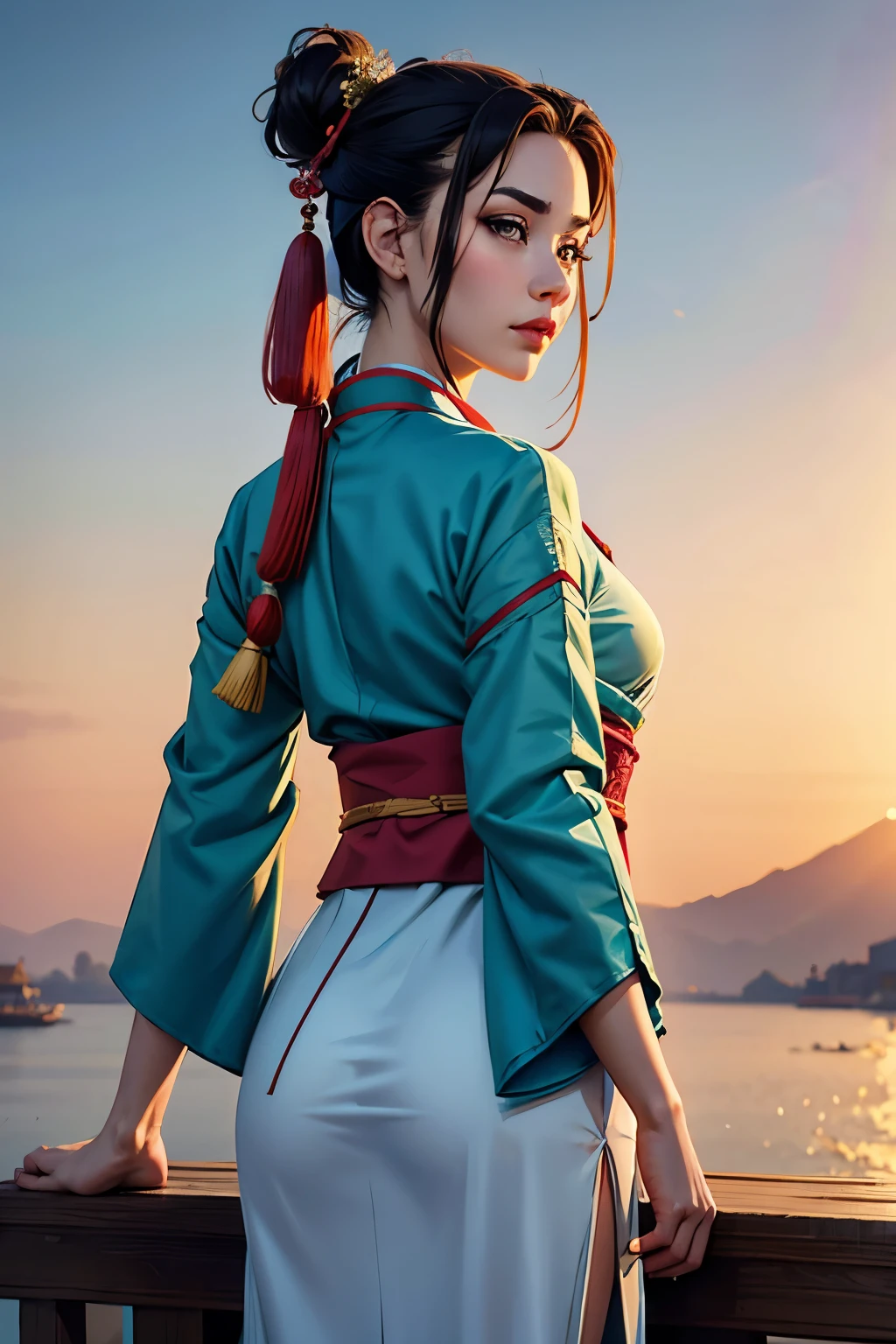 1girl.solo,hanfu,chinese clothing,(backside:1.2),photograph, masterpiece, photo realism,best quality, super high resolution, raw photo, photo shoot, professional, amazing detail, colorful, surrealism, masterpiece, best quality, HDR, viewpoint, highest quality, Sharp Focus, Digital Art Rendering, 8K,