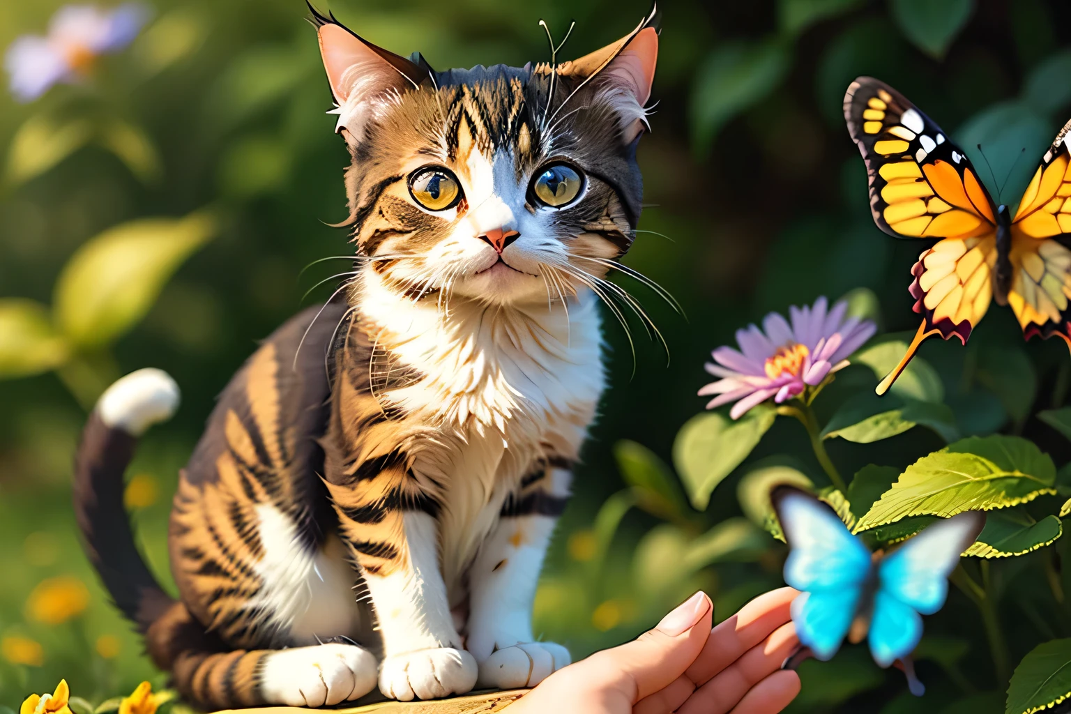 A cat holding a butterfly