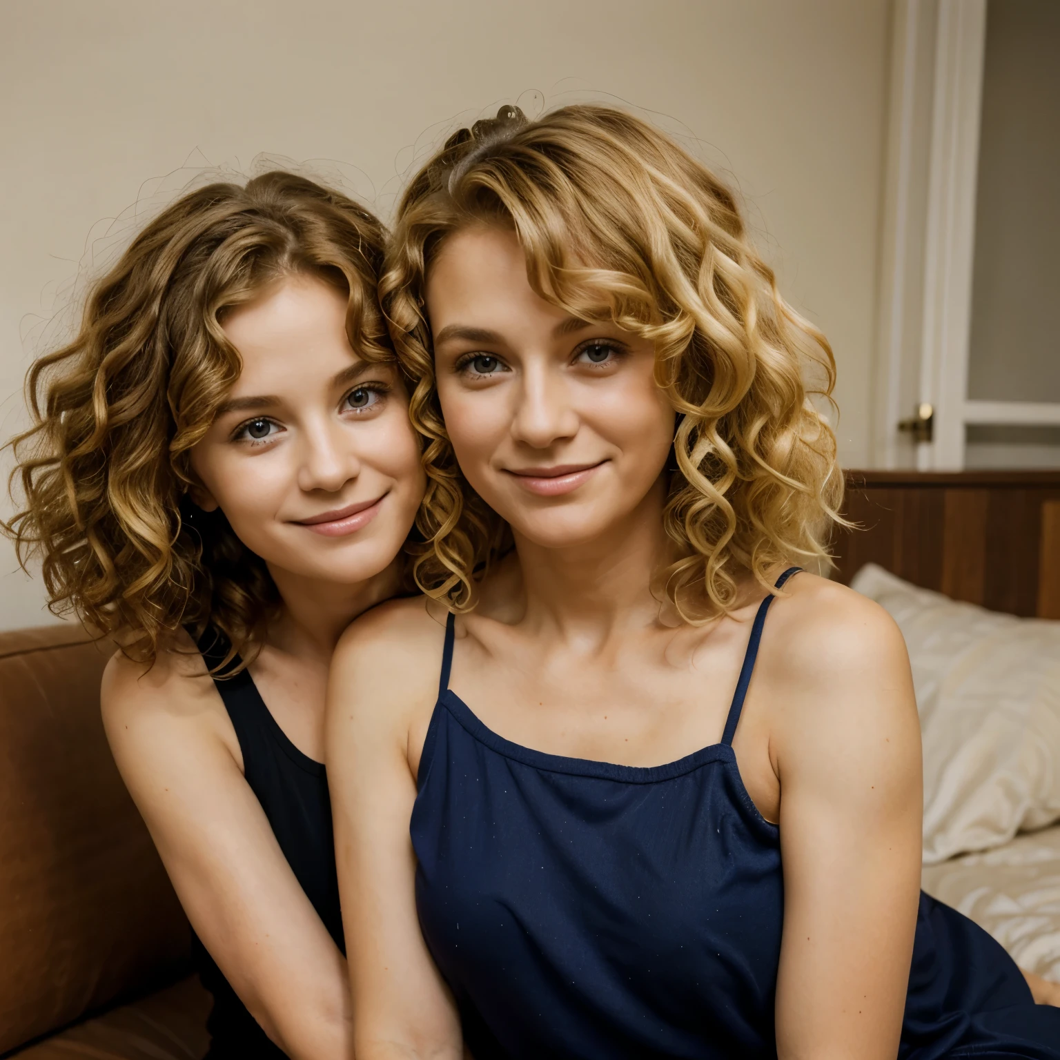 10-year-old curly-haired boy with his blonde mother, the cutest mother in the universe