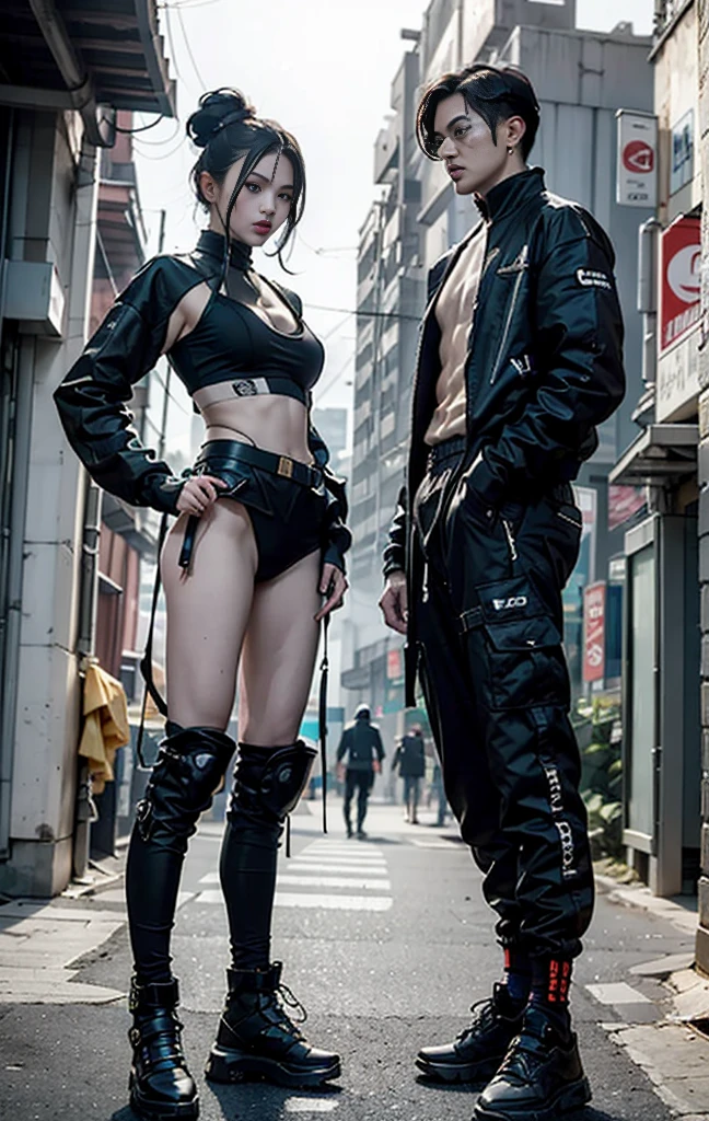 ((best quality)), ((masterpiece)), (Very detailed:1.3), 3D, fair (Cyberpunk:1.3) street warrior woman,thick hair,indefinite shape, Pistol on hip.European,