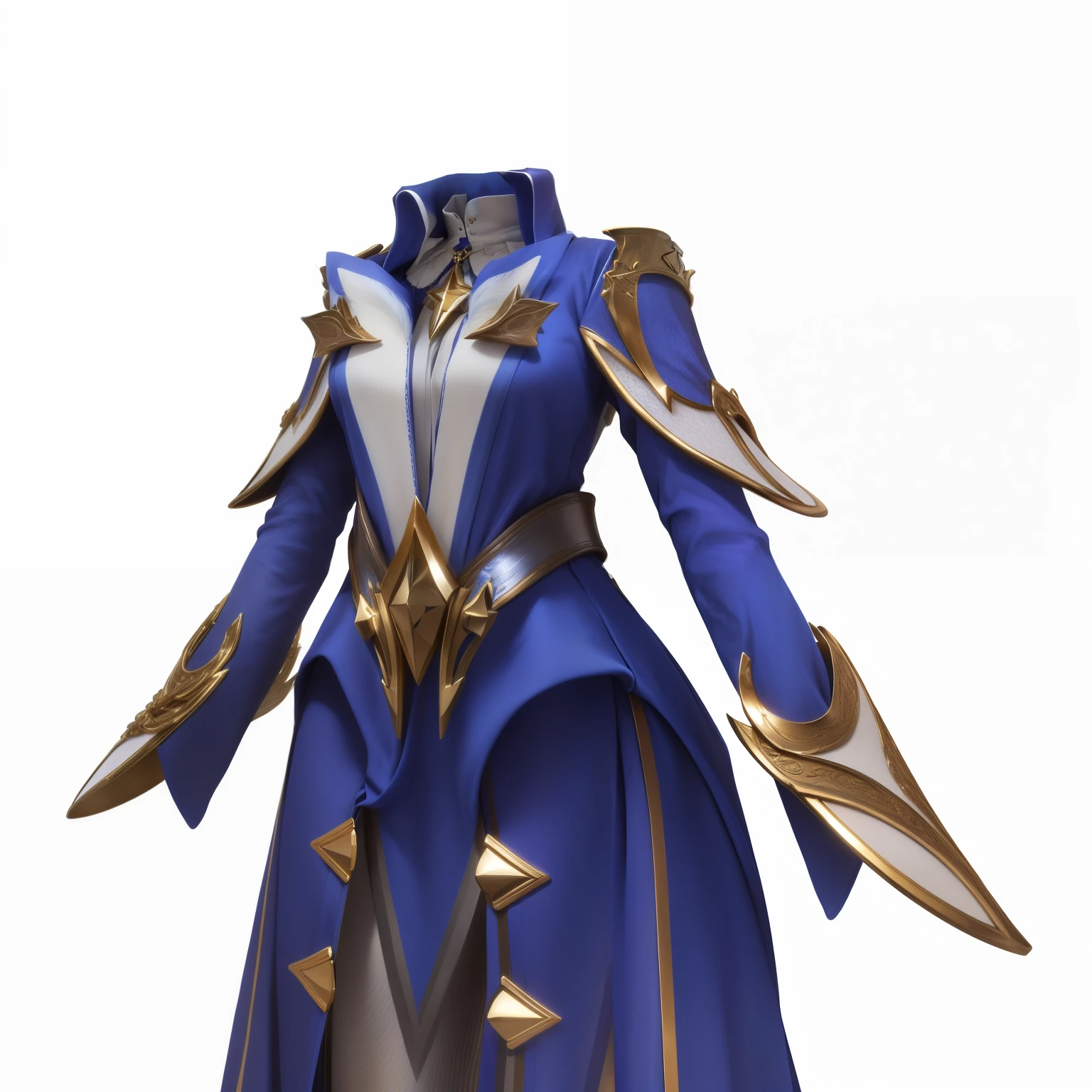 Close-up of a blue and white metallic dress，There is a star on it, Regal dark blue dress, robe，Leather belt, Extremely high detail，Metallic luster，4K，High precision，Gorgeous and exquisite clothing