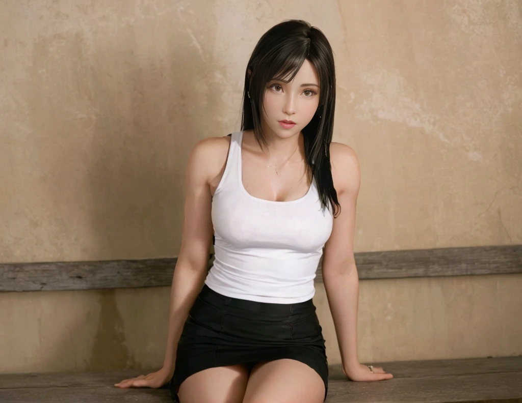 Tifa Lockhart, (melhor qualidade,ultra-detalhado),(realista:1.37), ", Rosto bonito e detalhado, maquiagem preta nos olhos, textura ultra realista, rosto delicado,