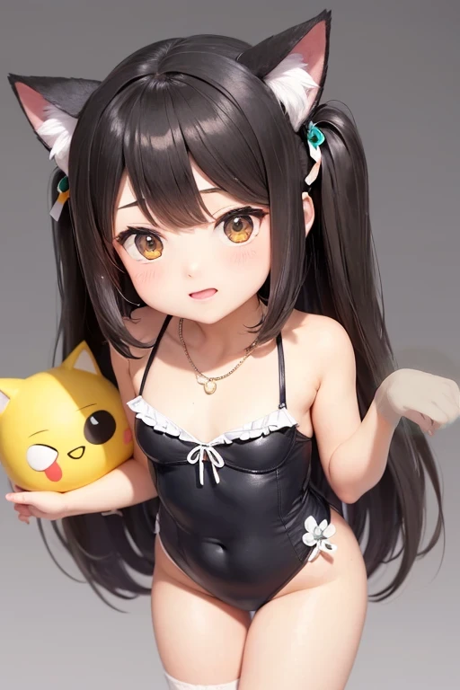 Close-up of a person in a swimsuit holding a cat, render of a cute 3d anime girl, Cute Anime Girl, 3d anime girl, Photorealistic anime girl rendering, Cute girl anime visuals, Very beautiful cute cat girl, Gweitz, Enchanting anime girl, Cute anime cat girl, Anime Moe Art Style