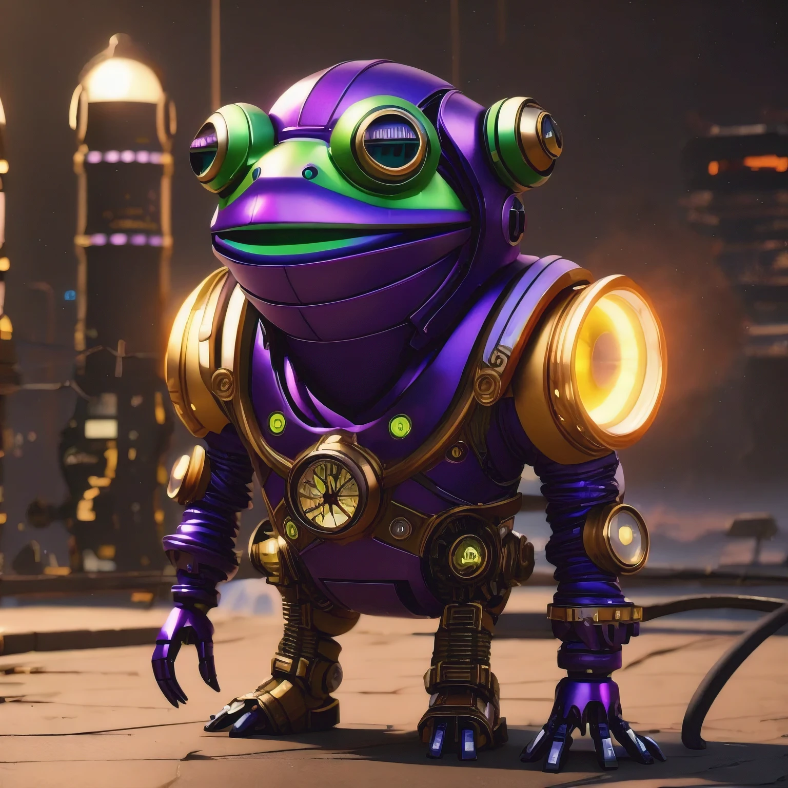 there is a (((steam punk))) frog with purple eyes and a purple cape, kermit the frog as thanos, cyberpunk frog, fantasy style 8 k octane render, super detailed render, small character. unreal engine 5, hyperdetailed fantasy character, unreal 5 engine highlly render, rendered in redshift, hq 4k wallpaper, sci-fi lizard alien, unreal 5 render, alien frog,Green frog，Eyes are purple，Draped in a purple cloak, Kermit the Frog as Thanos, cyberpunk frog, fantasy style 8 k octane render, Ultra-detailed rendering, Personagem pequeno. Unreal Engine 5, Super detailed fantasy characters, Unreal Engine 5 Highly Rendered, Redshift rendering, HD 4K Wallpaper, Sci-fi lizard alien, Unreal 5 Rendering, alien frog,Close ups of robots with lights on their heads, online steampunk 8 k 3 D, 3 D render  Beppur , 8 K fine digital art, fantasy style 8 k octane rendering, small characters Unreal Engine 5, Buppur Octane rendering, 3 D rendering digital art, (Octane rendering) fantasy style, 8 k solar punk wallpaper，Close-up of a robot with a light on its head, cyber steampunk 8 k 3 d, 3 d render Bepple, 4K Detailed Digital Art, Fantasy style 8 k Octane Rendering, Personagem pequeno. Unreal Engine 5, Bepple. Octane Rendering, 3d rendering digital art, (one) Fantasy style, 4k solar punk wallpaperone