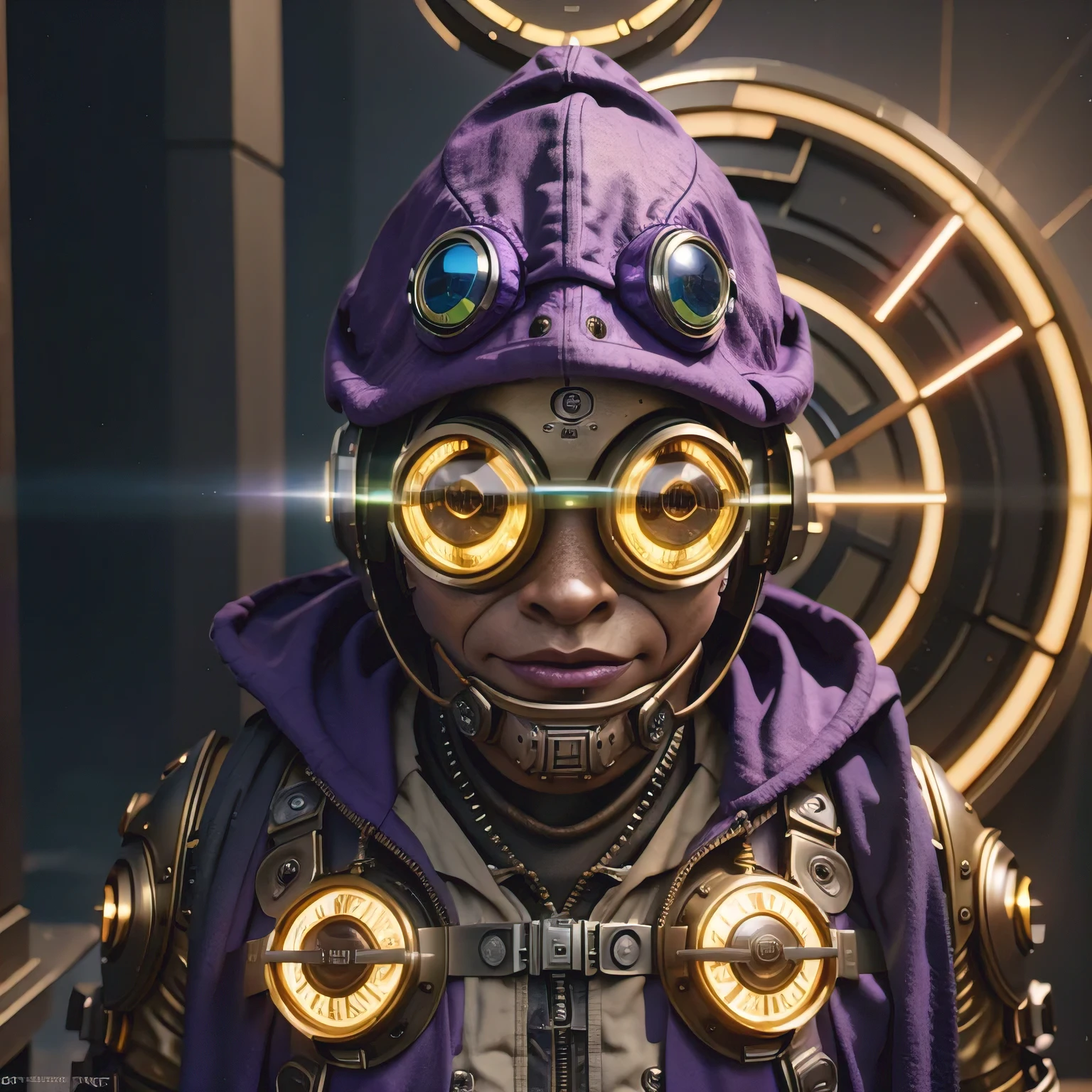 there is a (((steam punk))) frog with purple eyes and a purple cape, kermit the frog as thanos, cyberpunk frog, fantasy style 8 k octane render, super detailed render, small character. unreal engine 5, hyperdetailed fantasy character, unreal 5 engine highlly render, rendered in redshift, hq 4k wallpaper, sci-fi lizard alien, unreal 5 render, alien frog,Green frog，Eyes are purple，Draped in a purple cloak, Kermit the Frog as Thanos, cyberpunk frog, fantasy style 8 k octane render, Ultra-detailed rendering, Personagem pequeno. Unreal Engine 5, Super detailed fantasy characters, Unreal Engine 5 Highly Rendered, Redshift rendering, HD 4K Wallpaper, Sci-fi lizard alien, Unreal 5 Rendering, alien frog,Close ups of robots with lights on their heads, online steampunk 8 k 3 D, 3 D render  Beppur , 8 K fine digital art, fantasy style 8 k octane rendering, small characters Unreal Engine 5, Buppur Octane rendering, 3 D rendering digital art, (Octane rendering) fantasy style, 8 k solar punk wallpaper，Close-up of a robot with a light on its head, cyber steampunk 8 k 3 d, 3 d render Bepple, 4K Detailed Digital Art, Fantasy style 8 k Octane Rendering, Personagem pequeno. Unreal Engine 5, Bepple. Octane Rendering, 3d rendering digital art, (one) Fantasy style, 4k solar punk wallpaperone