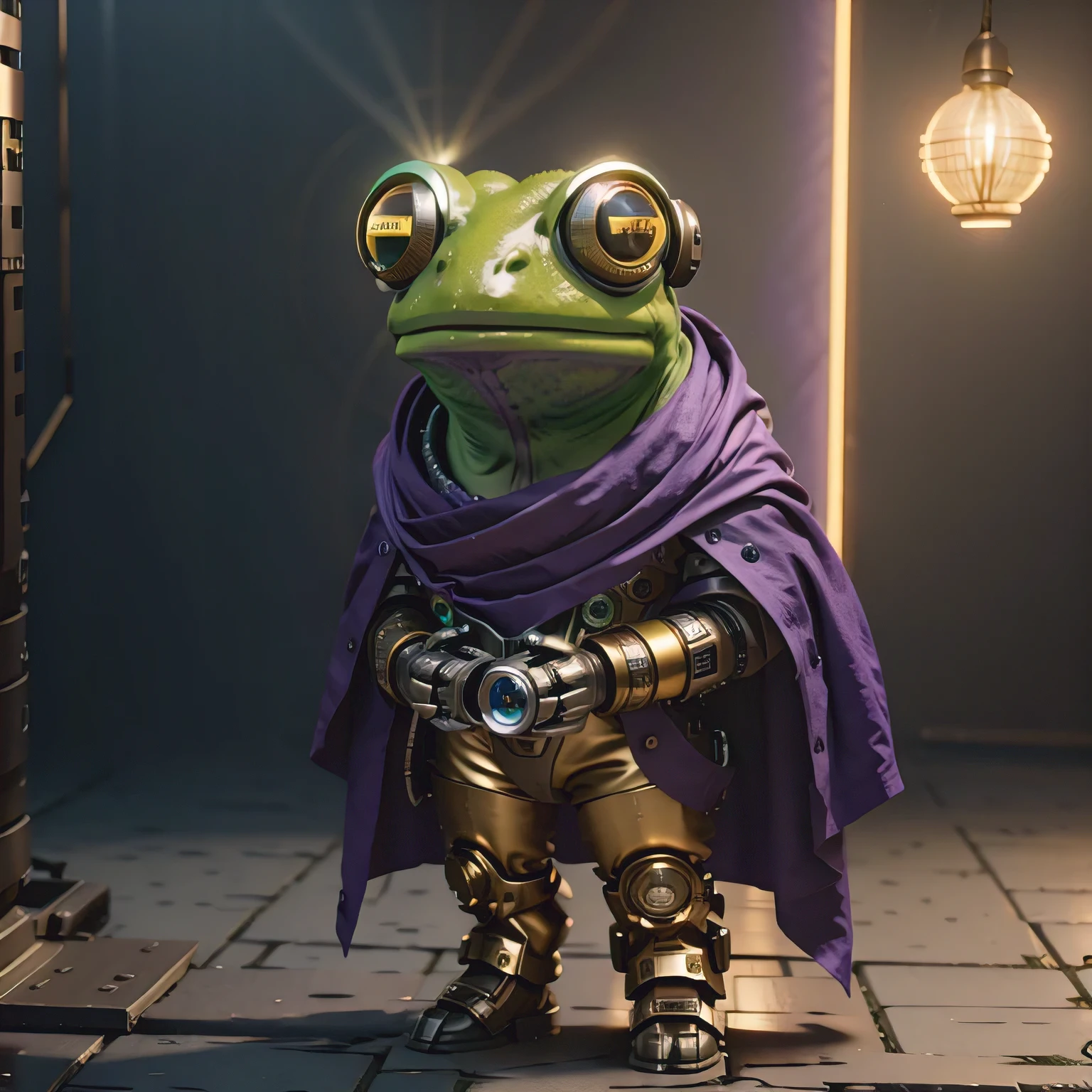 there is a (((steam punk))) frog with purple eyes and a purple cape, kermit the frog as thanos, cyberpunk frog, fantasy style 8 k octane render, super detailed render, small character. unreal engine 5, hyperdetailed fantasy character, unreal 5 engine highlly render, rendered in redshift, hq 4k wallpaper, sci-fi lizard alien, unreal 5 render, alien frog,Green frog，Eyes are purple，Draped in a purple cloak, Kermit the Frog as Thanos, cyberpunk frog, fantasy style 8 k octane render, Ultra-detailed rendering, Personagem pequeno. Unreal Engine 5, Super detailed fantasy characters, Unreal Engine 5 Highly Rendered, Redshift rendering, HD 4K Wallpaper, Sci-fi lizard alien, Unreal 5 Rendering, alien frog,Close ups of robots with lights on their heads, online steampunk 8 k 3 D, 3 D render  Beppur , 8 K fine digital art, fantasy style 8 k octane rendering, small characters Unreal Engine 5, Buppur Octane rendering, 3 D rendering digital art, (Octane rendering) fantasy style, 8 k solar punk wallpaper，Close-up of a robot with a light on its head, cyber steampunk 8 k 3 d, 3 d render Bepple, 4K Detailed Digital Art, Fantasy style 8 k Octane Rendering, Personagem pequeno. Unreal Engine 5, Bepple. Octane Rendering, 3d rendering digital art, (one) Fantasy style, 4k solar punk wallpaperone