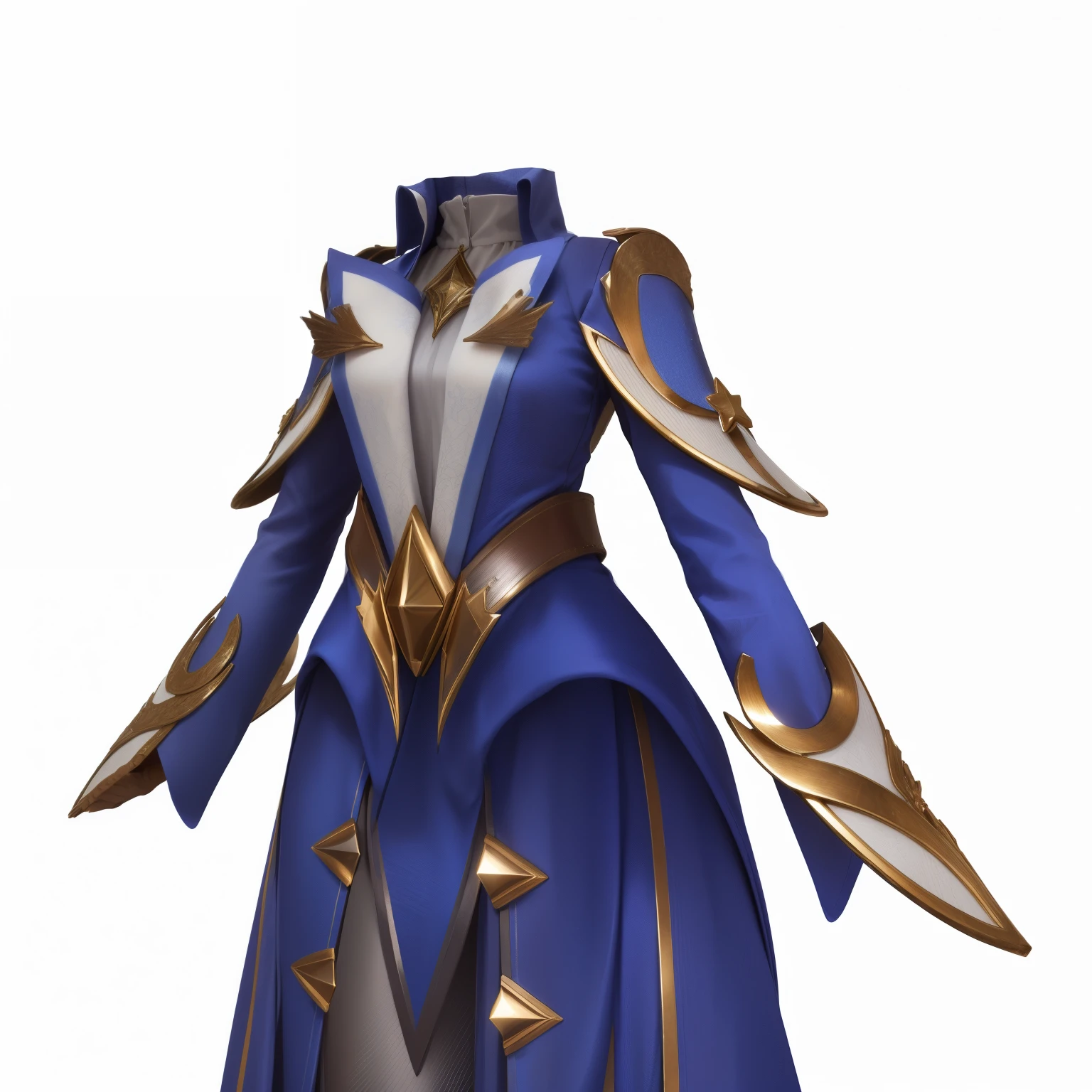 Close-up of a blue and white metallic dress,There is a star on it, Regal dark blue dress, robe,Leather belt, Extremely high detail,Metallic luster,4K,High precision,Gorgeous and exquisite clothing