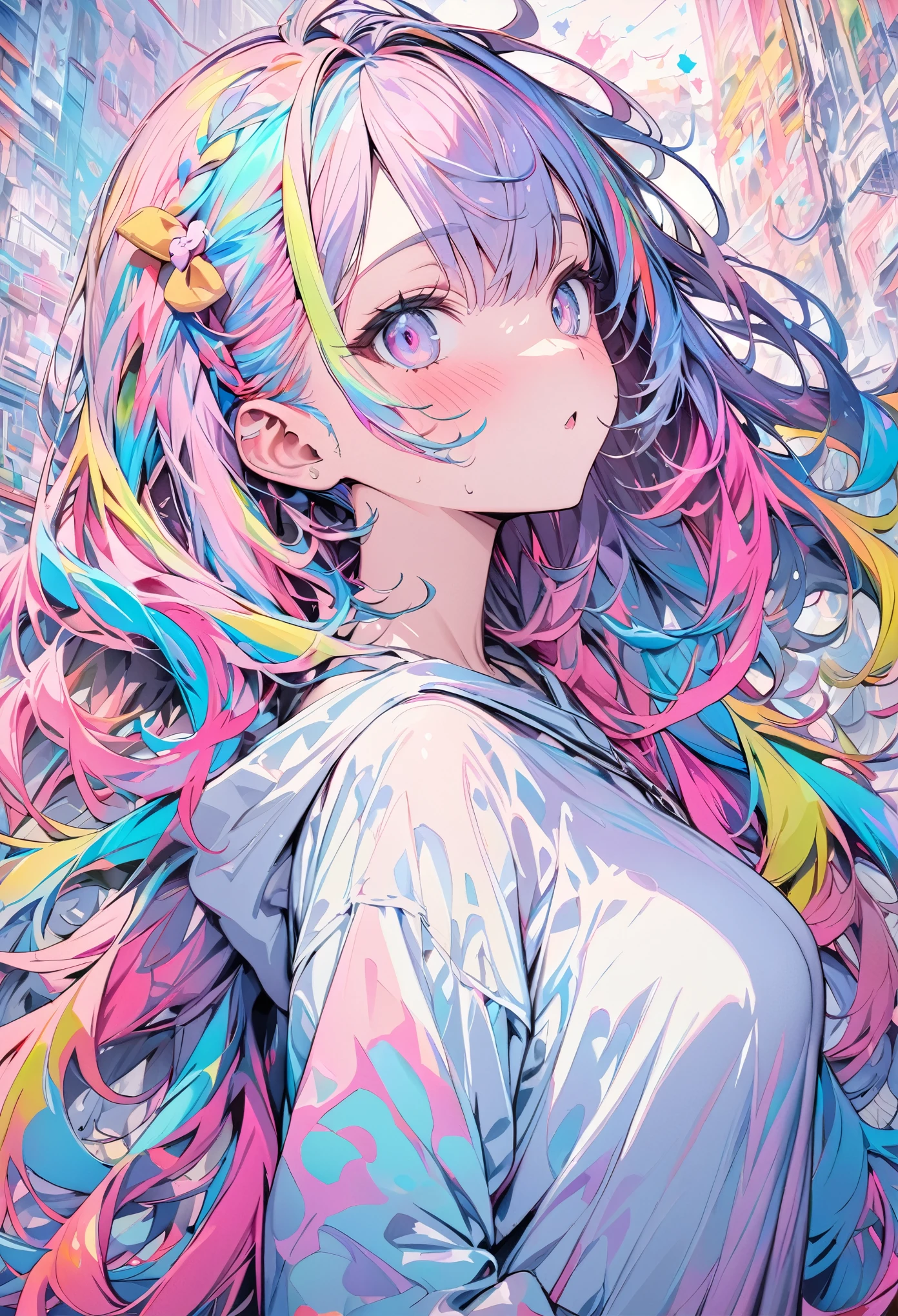 (masterpiece,highest quality,Ultra-detailed drawing),1 girl,Colorful Hair,pastel colour,
