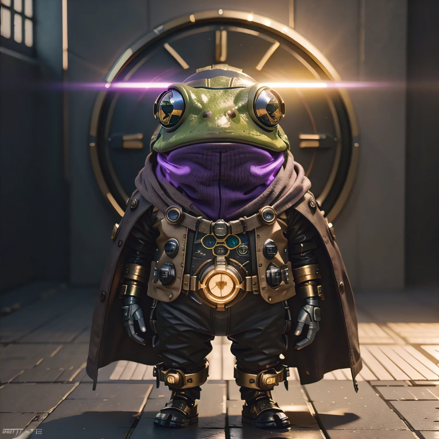 there is a (((steam punk))) frog with purple eyes and a purple cape, kermit the frog as thanos, cyberpunk frog, fantasy style 8 k octane render, super detailed render, small character. unreal engine 5, hyperdetailed fantasy character, unreal 5 engine highlly render, rendered in redshift, hq 4k wallpaper, sci-fi lizard alien, unreal 5 render, alien frog,Green frog，Eyes are purple，Draped in a purple cloak, Kermit the Frog as Thanos, cyberpunk frog, fantasy style 8 k octane render, Ultra-detailed rendering, Personagem pequeno. Unreal Engine 5, Super detailed fantasy characters, Unreal Engine 5 Highly Rendered, Redshift rendering, HD 4K Wallpaper, Sci-fi lizard alien, Unreal 5 Rendering, alien frog,Close ups of robots with lights on their heads, online steampunk 8 k 3 D, 3 D render  Beppur , 8 K fine digital art, fantasy style 8 k octane rendering, small characters Unreal Engine 5, Buppur Octane rendering, 3 D rendering digital art, (Octane rendering) fantasy style, 8 k solar punk wallpaper，Close-up of a robot with a light on its head, cyber steampunk 8 k 3 d, 3 d render Bepple, 4K Detailed Digital Art, Fantasy style 8 k Octane Rendering, Personagem pequeno. Unreal Engine 5, Bepple. Octane Rendering, 3d rendering digital art, (one) Fantasy style, 4k solar punk wallpaperone