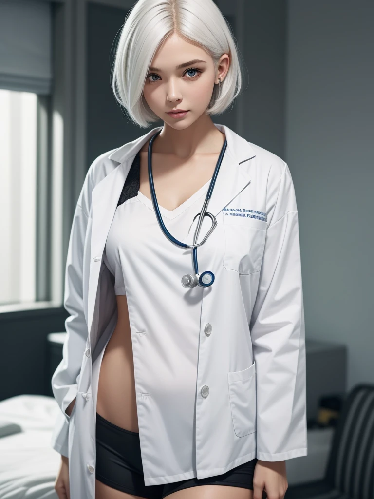 （（（girl，Short hair detail metal body，She is a doctor）））.An old man with white hair