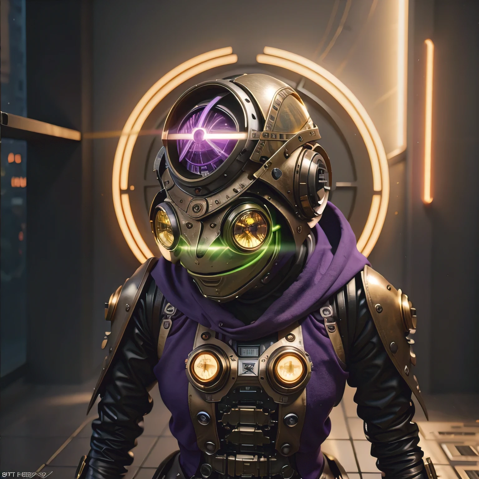 there is a (((steam punk))) frog with purple eyes and a purple cape, kermit the frog as thanos, cyberpunk frog, fantasy style 8 k octane render, super detailed render, small character. unreal engine 5, hyperdetailed fantasy character, unreal 5 engine highlly render, rendered in redshift, hq 4k wallpaper, sci-fi lizard alien, unreal 5 render, alien frog,Green frog，Eyes are purple，Draped in a purple cloak, Kermit the Frog as Thanos, cyberpunk frog, fantasy style 8 k octane render, Ultra-detailed rendering, Personagem pequeno. Unreal Engine 5, Super detailed fantasy characters, Unreal Engine 5 Highly Rendered, Redshift rendering, HD 4K Wallpaper, Sci-fi lizard alien, Unreal 5 Rendering, alien frog,Close ups of robots with lights on their heads, online steampunk 8 k 3 D, 3 D render  Beppur , 8 K fine digital art, fantasy style 8 k octane rendering, small characters Unreal Engine 5, Buppur Octane rendering, 3 D rendering digital art, (Octane rendering) fantasy style, 8 k solar punk wallpaper，Close-up of a robot with a light on its head, cyber steampunk 8 k 3 d, 3 d render Bepple, 4K Detailed Digital Art, Fantasy style 8 k Octane Rendering, Personagem pequeno. Unreal Engine 5, Bepple. Octane Rendering, 3d rendering digital art, (one) Fantasy style, 4k solar punk wallpaperone