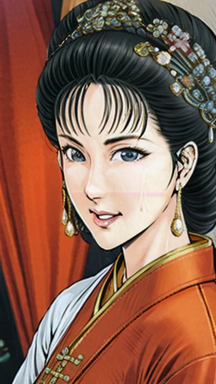 (best quality), (very aesthetic), (ultra-detailed), (best illustration),NSFW,a mature female,Perfect Face,Suikoden,Mrs. Lin,(full_body),big breast,red cheek,Sweating,skinny, chinese traditional clothes,chinese traditional style bed,