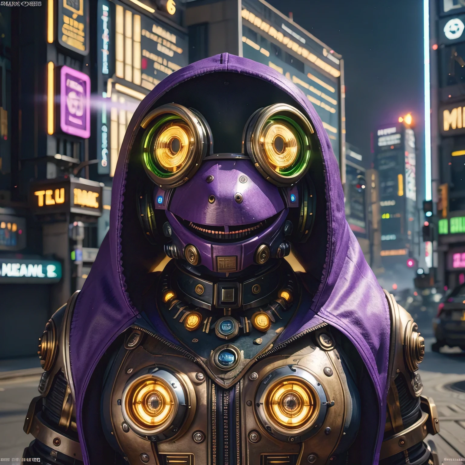 there is a (((steam punk))) frog with purple eyes and a purple cape, kermit the frog as thanos, cyberpunk frog, fantasy style 8 k octane render, super detailed render, small character. unreal engine 5, hyperdetailed fantasy character, unreal 5 engine highlly render, rendered in redshift, hq 4k wallpaper, sci-fi lizard alien, unreal 5 render, alien frog,Green frog，Eyes are purple，Draped in a purple cloak, Kermit the Frog as Thanos, cyberpunk frog, fantasy style 8 k octane render, Ultra-detailed rendering, Personagem pequeno. Unreal Engine 5, Super detailed fantasy characters, Unreal Engine 5 Highly Rendered, Redshift rendering, HD 4K Wallpaper, Sci-fi lizard alien, Unreal 5 Rendering, alien frog,Close ups of robots with lights on their heads, online steampunk 8 k 3 D, 3 D render Beppur , 8 K fine digital art, fantasy style 8 k octane rendering, small characters Unreal Engine 5, Buppur Octane rendering, 3 D rendering digital art, (Octane rendering) fantasy style, 8 k solar punk wallpaper，Close-up of a robot with a light on its head, cyber steampunk 8 k 3 d, 3 d render Bepple, 4K Detailed Digital Art, Fantasy style 8 k Octane Rendering, Personagem pequeno. Unreal Engine 5, Bepple. Octane Rendering, 3d rendering digital art, (one) Fantasy style, 4k solar punk wallpaperone