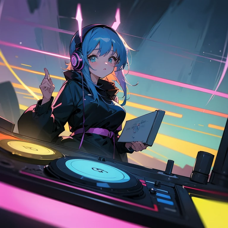 two anime girls in headphones are playing music on a turntable, anime vibes, anime style 4 k, ig studios anime style, nightcore, 8 0 s anime vibe, anime girls, anime style. 8k, lofi artstyle, dj sura, anime moe artstyle, anime style illustration, trending on cgstation, anime style artwork, e - girl,Beautiful breasts