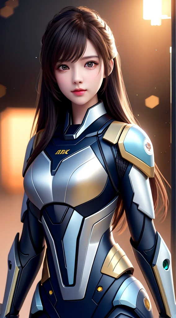 best quality, masterpiece, high resolution, 1 Girl, Mecha suit, Pretty Face, Above_Body, Tyndall effect, Practical, Dark Studio, Side lighting, Two-color lighting, (High Detail Skin: 1.2), 8K Ultra HD, DSLR camera, soft light, high quality, Volumetric Lighting, frank, photo, high resolution, 4K, 8k, Bokeh