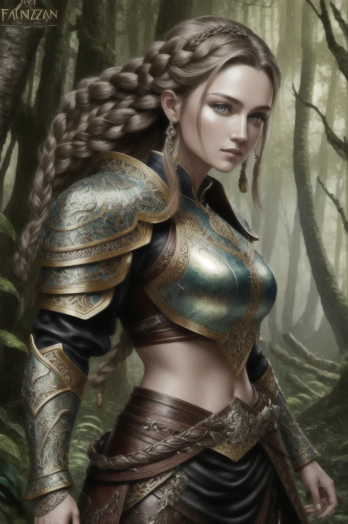 fantasy萨满, Beautiful Hungary|Indonesian woman, With braids, Wearing ornate leather armor, Practical render, Dungeons &amp; Dragons, fantasy, Octane Rendering, Brushes. role conception, photoPractical, Unreal Engine, hyper-detailed, concept art, Popular on Art Station. ((best quality)), ((masterpiece)), ((Practical)), (detailed), Close-up portrait, Full body portrait, Hazel eyes, Wearing leather armor, highly detailed skin and hair, Looking at the audience, fantasy art, Stunning gradient colors, No watermark signature, Shut up, detailed background, Dense jungle, Shut up, insanely detailed, ((masterpiece)), absurd, HDR.