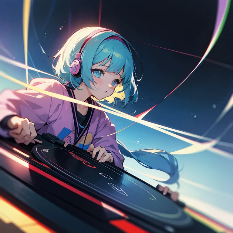 two anime girls in headphones are playing music on a turntable, anime vibes, anime style 4 k, ig studios anime style, nightcore, 8 0 s anime vibe, anime girls, anime style. 8k, lofi artstyle, dj sura, anime moe artstyle, anime style illustration, trending on cgstation, anime style artwork, e - girl,Beautiful big ,highest quality,detailed