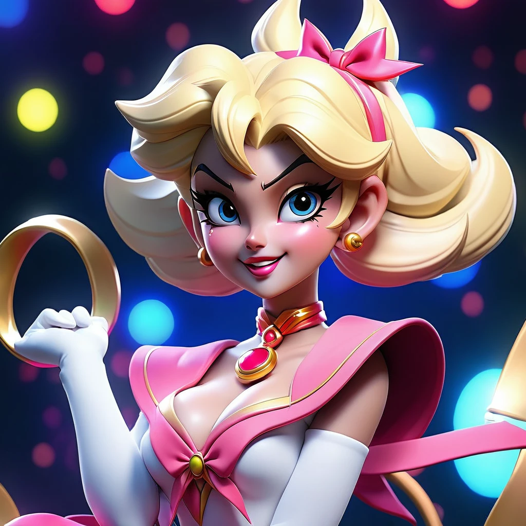 A busty goblin woman, JPop sexy sailor scout idol costume, performing on stage, holograms of her acting embarrassed, revealing panties, background with vibrant colors, intense stage lighting and fog, lively crowd, dynamic dance moves, glowing neon signs, glitter and sequins, high-resolution art, photorealistic rendering, vivid color palette, anime-inspired style, dramatic shading, shiny vinyl material, detailed facial features, sparkling jewelry, provocative poses, energetic atmosphere, professional makeup, fancy backdrop, concert-like ambience, flawless skin, exaggerated expressions, flirtatious smile, stunning performance, artistically crafted stage design, intricate stage props, synchronized dance routines, glaring spotlights, enthusiastic audience, bokeh effect, dazzling visual effects, lively music, upbeat tempo. (best quality, 4k, highres, photorealistic:1.2), ultra-detailed, realistic lighting, vibrant colors, captivating composition.