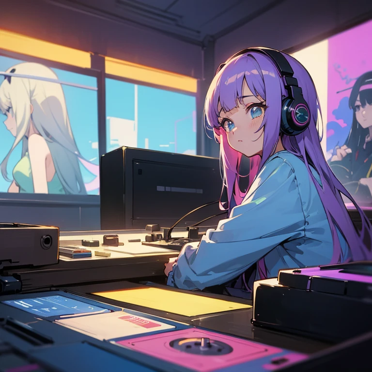,Beautiful big ,highest quality,detailed,two anime girls in headphones are playing music on a turntable, anime vibes, anime style 4 k, ig studios anime style, nightcore, 8 0 s anime vibe, anime girls, anime style. 8k, lofi artstyle, dj sura, anime moe artstyle, anime style illustration, trending on cgstation, anime style artwork, e - girl