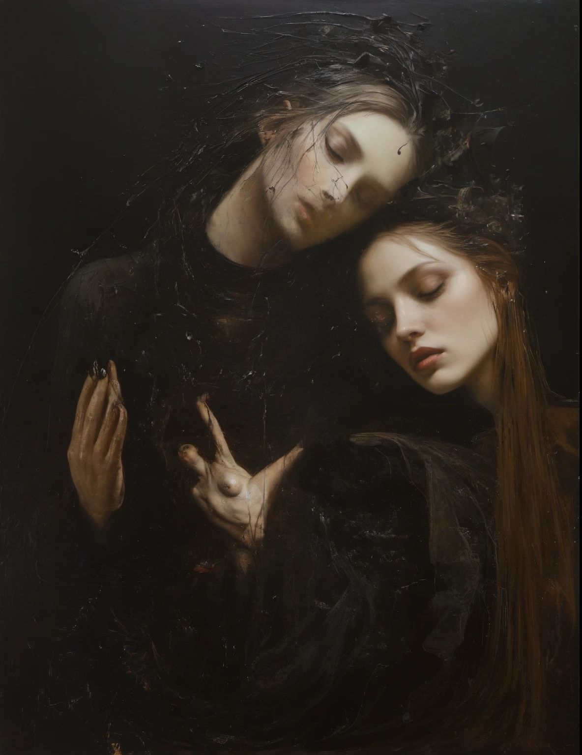 James Gurney, Surrealist art , dream-like, Mysterious, Provocative, symbolic, Complex, detailed,, (Gothic but very beautiful:1.4), (masterpiece, highest quality:1.4) , Nicola Samori Style, the lovers