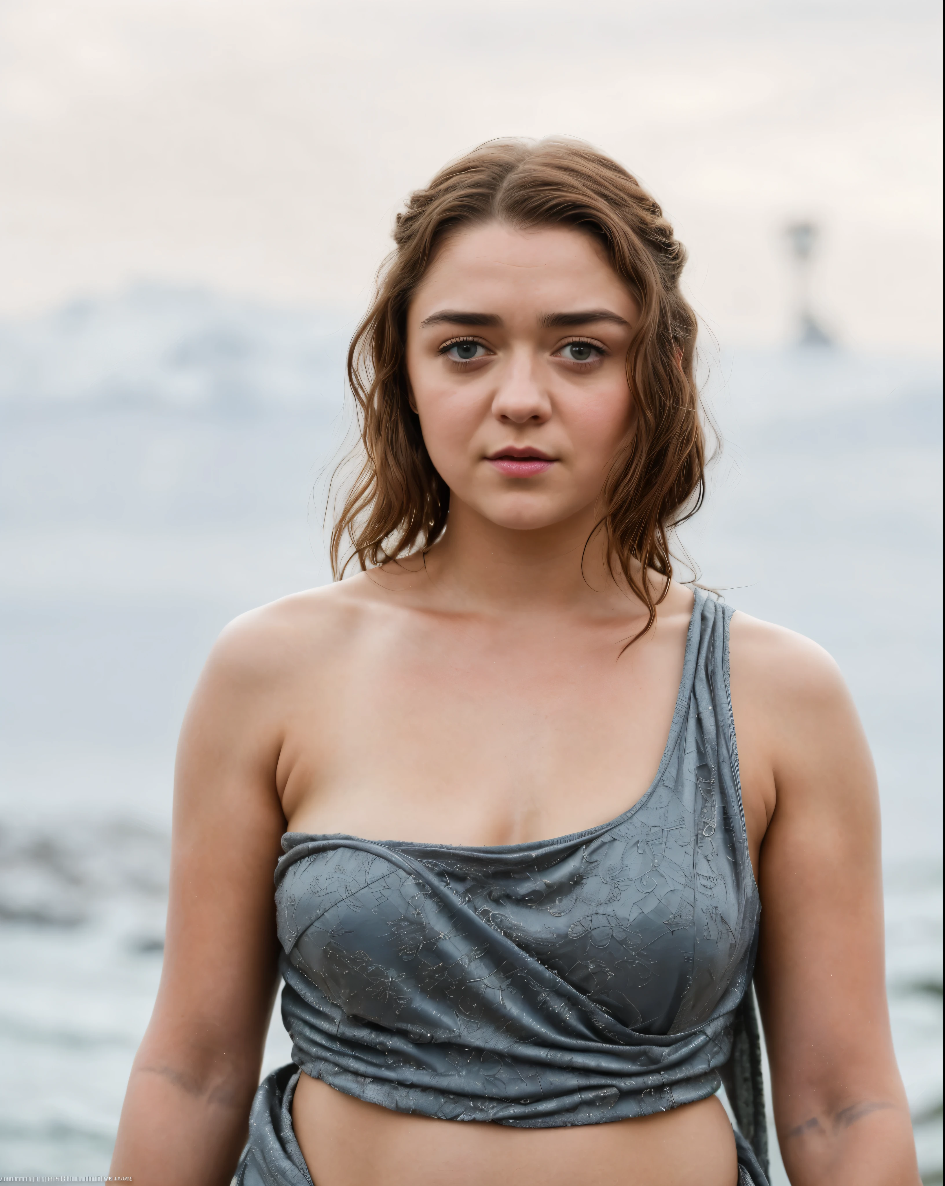 Foto RAW, Arya Stark, Extremely gorgeous lady, Arya Stark PLAYED BY MAISIE WILLIAMS, Queen Arya Stark, she  a mature woman now, milf, sexy mediaeval battle dress, gladiator woman, body, 40 years old Woman, Roman slave dress, cotton dress, busty mediaeval costumes, body revealing costumes, perky breast, big natural breast, erotic costumes, lusty physique, seductive figure can capture every people's attention, Game of thrones costumes, revealing captivating figure, Mediaeval costumes, revealing clothes, A tomboy, she would rather fence than dance, warrior queen , game of thrones screen caps, Game of Thrones Series, (pele altamente detalhada: 1.2), 8k UHD, DSLR, soft-lighting, alta qualidade, grain of film, Fujifilm XT3, flawless picture, highly detailed, detailed Beauty, intricate, 32k, sharp picture,