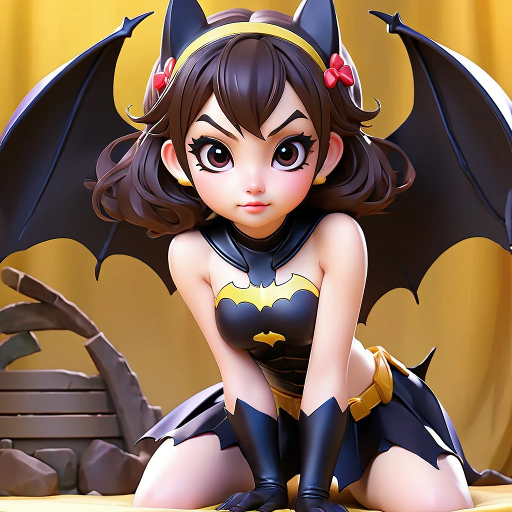 A super cute Japanese Idol woman is in cosplay as Bat Girl, doing an action packed super heroine adventure on stage (lots of panty and butt flashes)