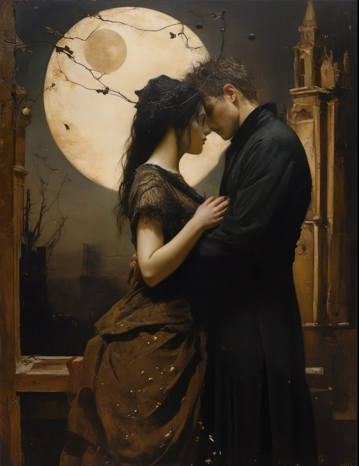 James Gurney, Surrealist art , dream-like, Mysterious, Provocative, symbolic, Complex, detailed,, (Gothic but very beautiful:1.4), (masterpiece, highest quality:1.4) , Nicola Samori Style, the lovers