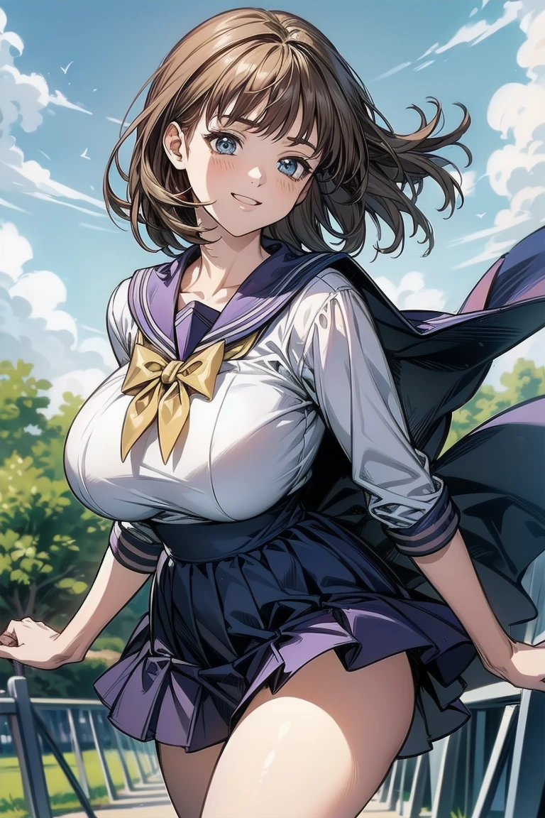 (Very beautiful face and eyes:1.2),(Laugh together),((Big Breasts))、Skirt fluttering in the wind、Fresh Skin、Beautiful legs,Sailor suit、,Redhead、Yellow headband、Hold down the skirt、garter belt、Double teeth、
(Highest quality,masterpiece:1.2),1 girl,Looking at the audience,
Natural light,Hair blowing in the wind,Beautifully detailed skies,