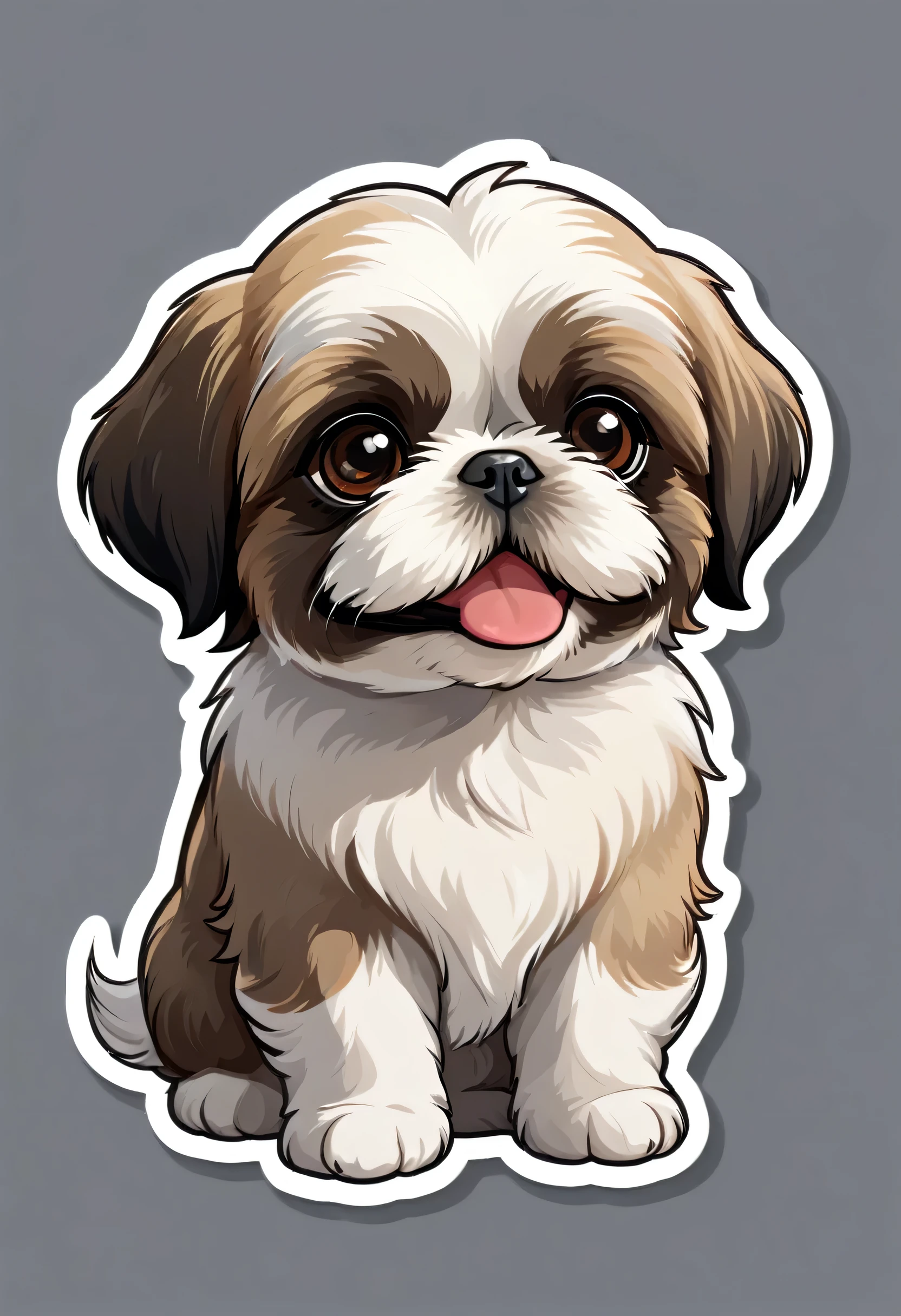 1 sticker, puppy, Shih Tzu, Round eyes, Cute eyes, Cute gestures, Cute expression, Simple Background