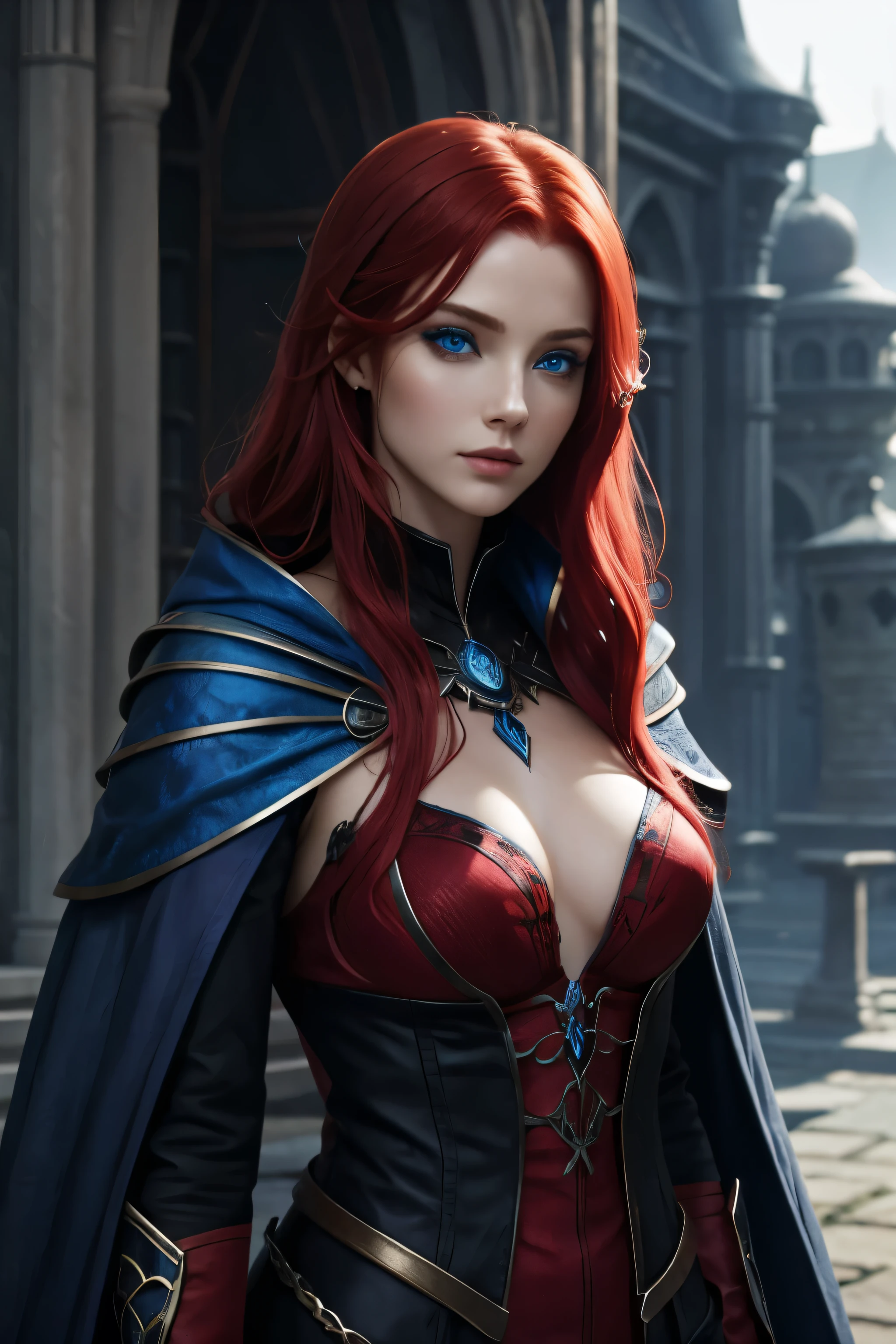 Sorceress, Scarlet hair, piercing blue eyes