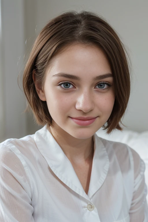 RAW UHD format、Photo of a blonde (blue eyesをした美しい少女), Healthy and beautiful girl、drooping eyes、blue eyes、Very absurd、Highly detailed shiny eyes, (Looking at the camera), Digital single-lens reflex camera, Shooting with Leica、super high quality, Sharpness, Shallow depth of field, Crystal Clear, Pretty face, The background is blurred, (dim), Low Key, Detailed pores , Exquisite eye detail、((short hair))、((No makeup))、((Beautiful Face))、High school girls、So ridiculous、(Cute Smile)、(((Close-up of face)))、High school sailor uniform